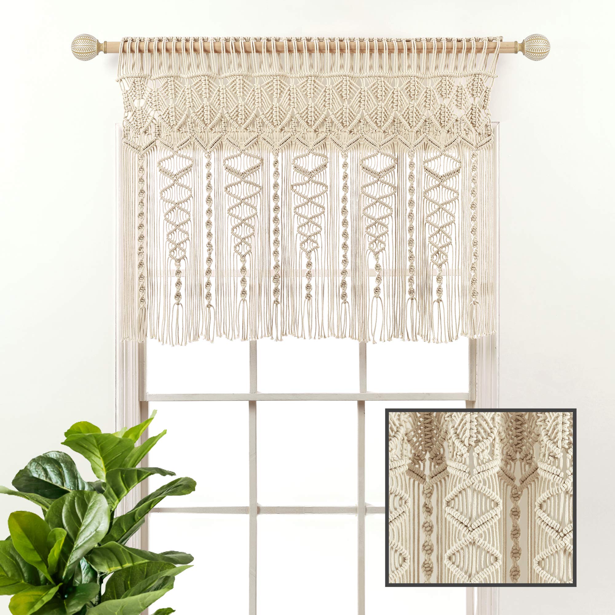 Boho Macrame Textured Cotton Valance Curtain 40