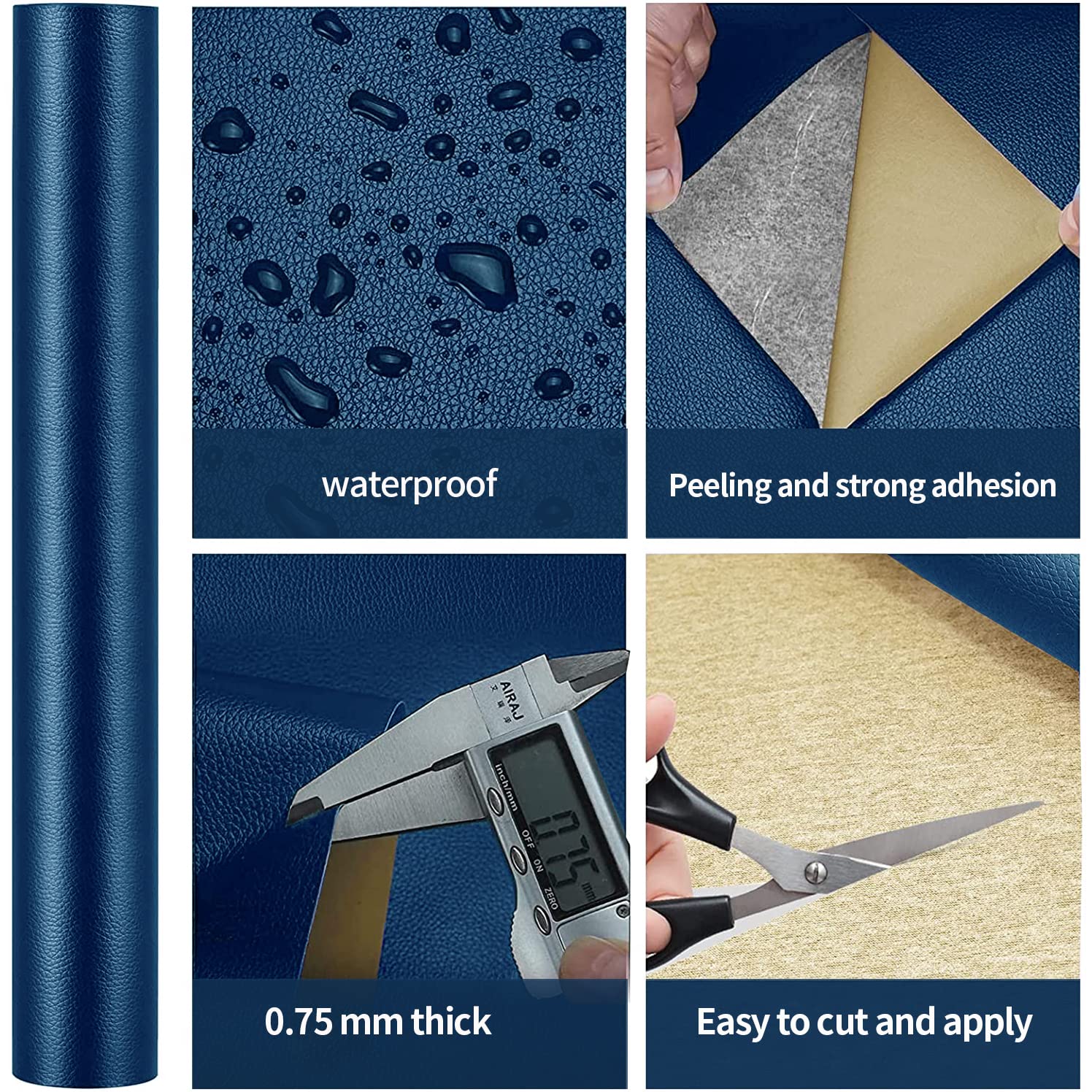Self-Adhesive Leather Repair Tape for Furniture - 17.7 x 78.8 Inches Durable Vinyl Repair Kit - Navy Blue Sofa, Car Seat & Bag Patch - Perfect for Fixing Tears on Couches, Armchairs & Leather Accessories
