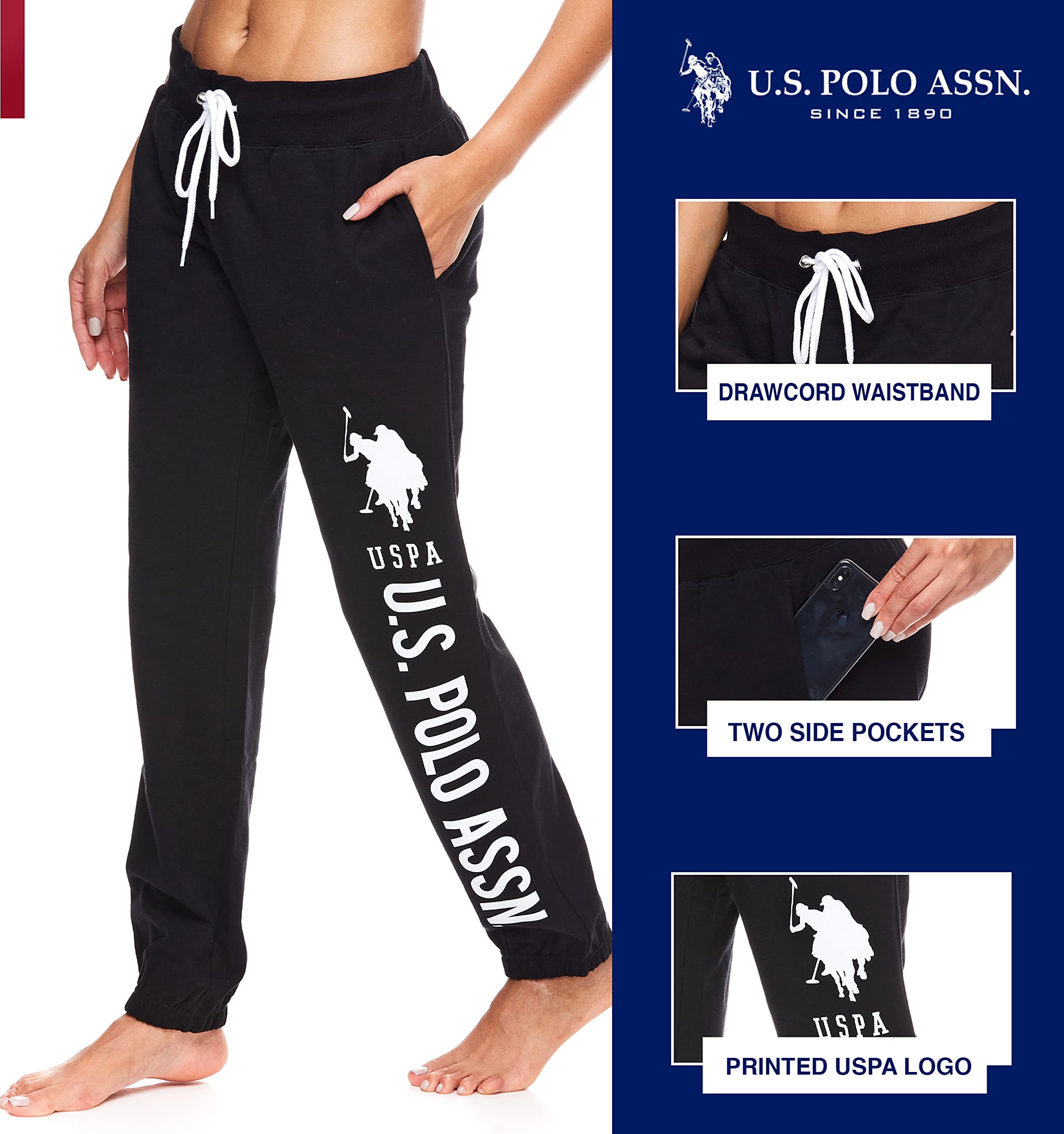 U.S. Polo Assn. Women's Essential Sweatpants with Pockets - Soft French Terry Joggers for Lounge & Workout | Comfortable & Breathable Casual Pants for Women
