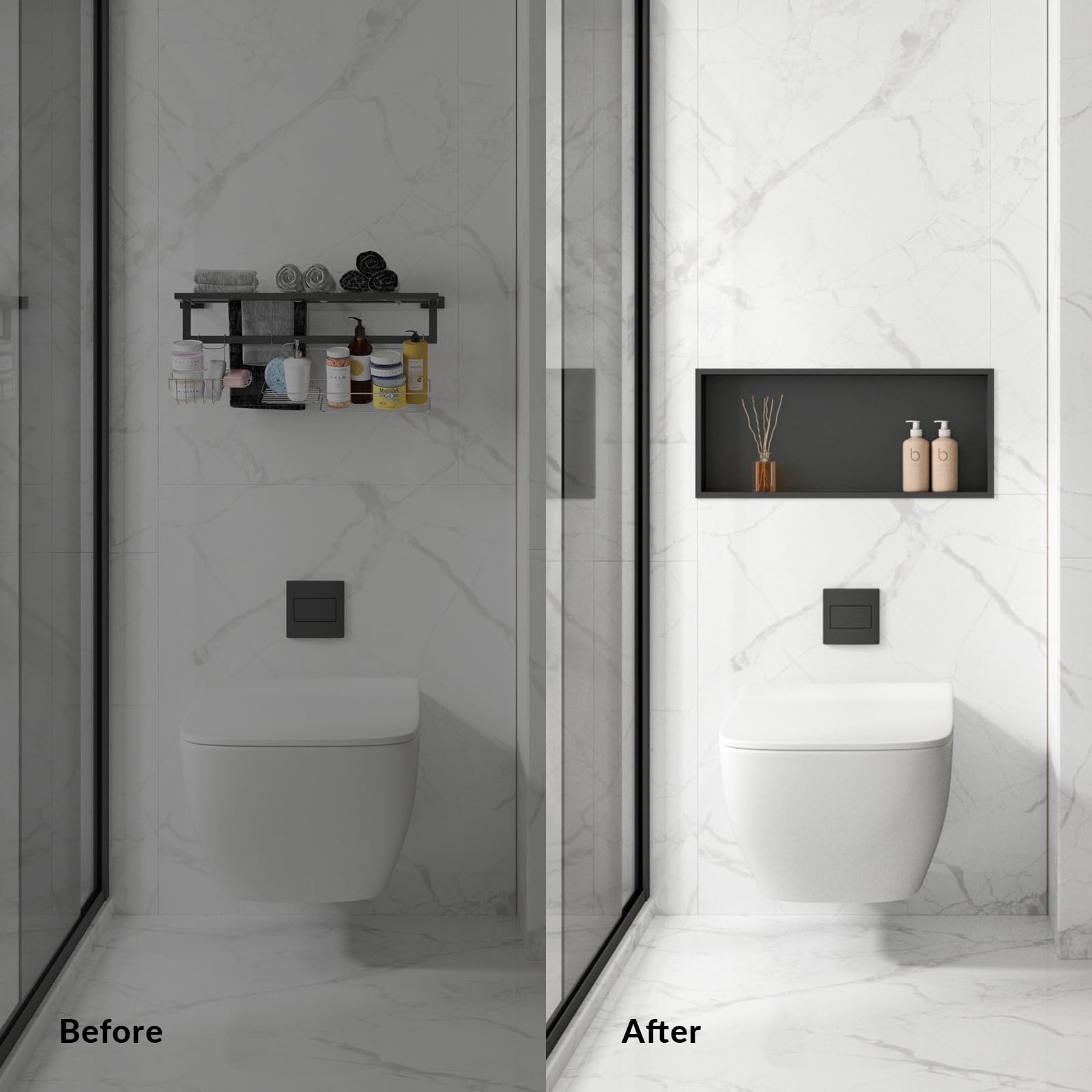 Stainless Steel Shower Niche 24x12 Inch - No Tiling Required Bathroom Storage Organizer - Matte Black Recessed Wall Shelf for Shampoo, Soap & Bath Essentials