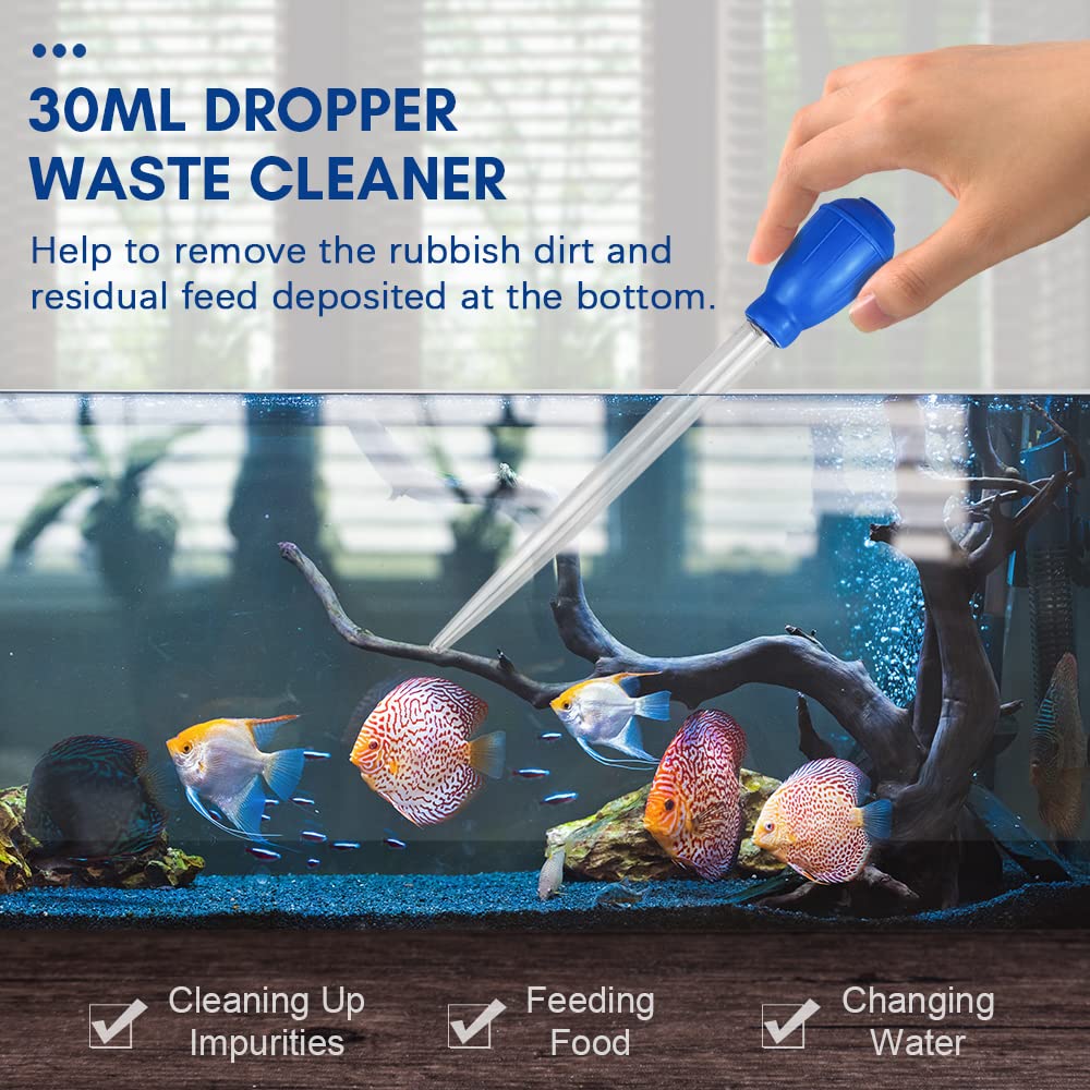 5 in 1 Aquarium Fish Tank Cleaning Tools Kit - Gravel Cleaner Siphon, Water Changer, Algae Scraper, Sponge Brush & Fishing Net for Freshwater & Saltwater Tanks - Perfect for Fish Tank Maintenance & Water Quality Control