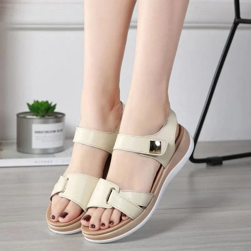 Comfortable Soft Hook Loop Leather Sandals for Women - Breathable Summer Beach Walking Shoes | Perfect for Vacation, Casual Outings & Outdoor Activities