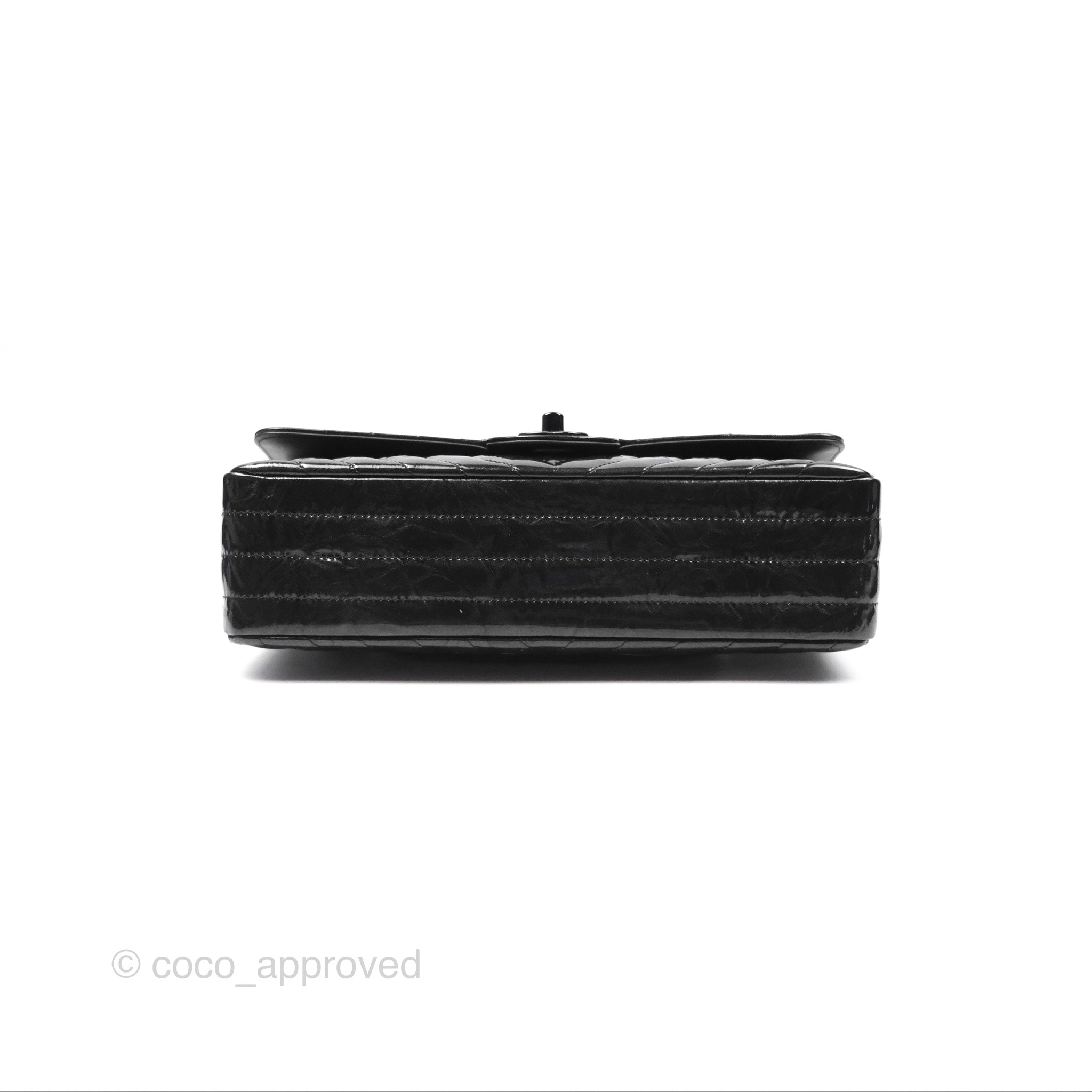 Chanel Classic Chevron M/L Medium Double Flap Bag in So Black Patent Calfskin Leather - Luxury Handbag for Women, Perfect for Evening Events & Special Occasions
