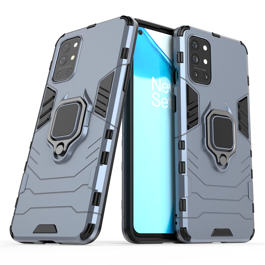 OnePlus 9R 5G Case with Metal Ring & Kickstand - Shockproof Hard Bumper Cover | Compatible with Magnetic Car Mount | Dual Layer Rugged Protection | Navy Blue | Perfect for Daily Use, Travel & Outdoor Activities