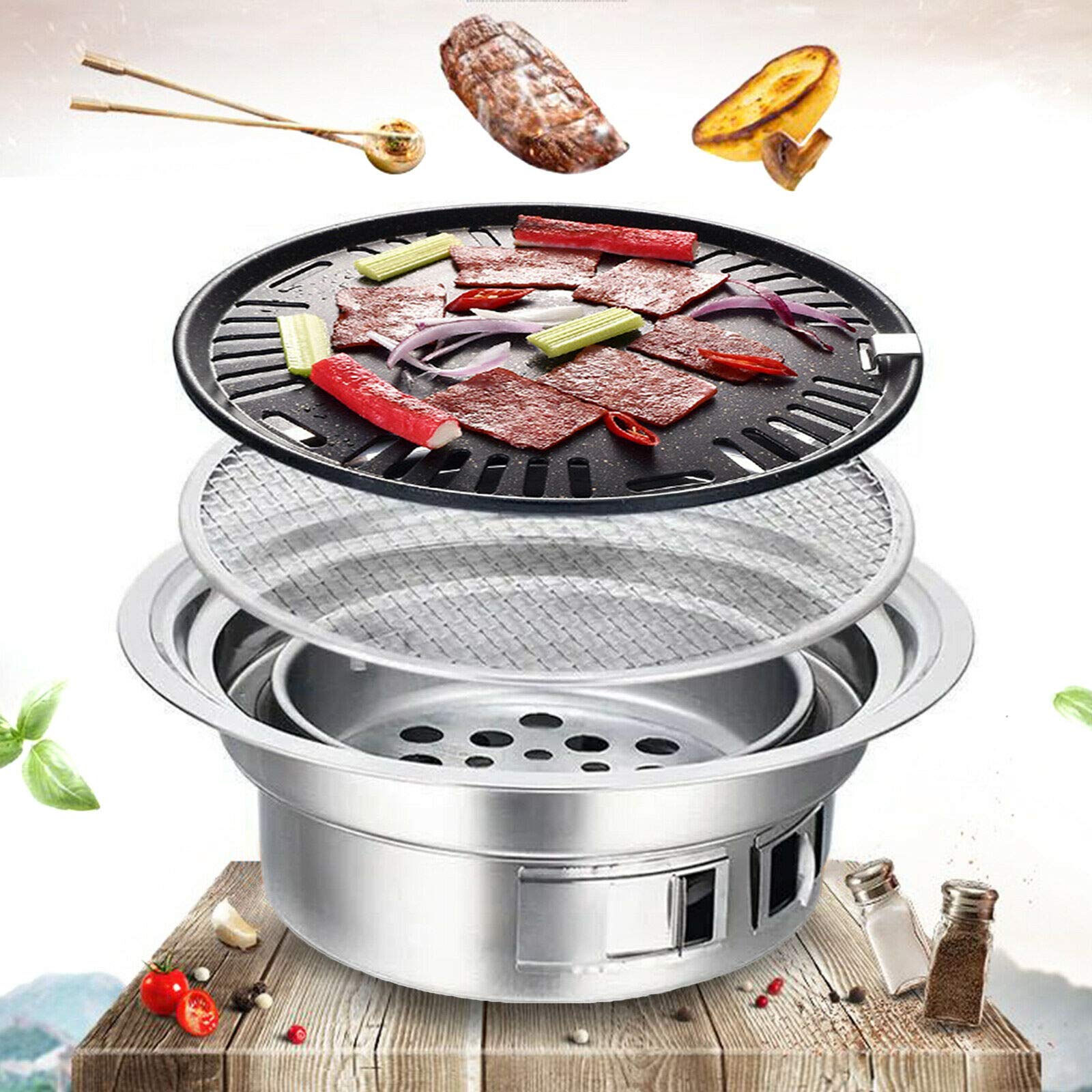Portable Stainless Steel Charcoal BBQ Grill - Japanese Korean Style Outdoor Table Grill Stove for Camping, Picnics & Backyard Cooking (Fits 1-5 People) | Perfect for Family Gatherings, Tailgating & Outdoor Adventures