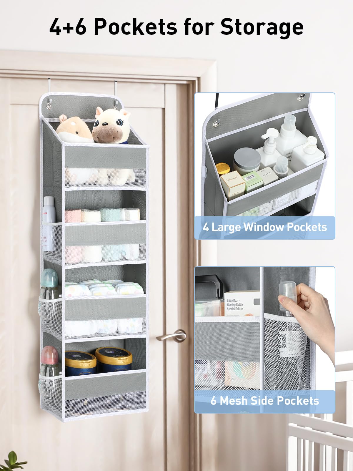Yecaye 1 Pack Heavy Duty Over The Door Organizer - 35.2lbs Capacity Bathroom & Nursery Storage Solution for Toys, Stuffed Animals & Baby Essentials | Swing-Proof Hanging Design for Home Organization