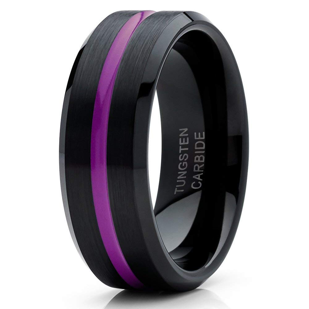 Black & Purple Tungsten Wedding Band for Men & Women - 8mm Comfort Fit Anniversary & Engagement Ring - Perfect for Weddings, Proposals & Special Occasions