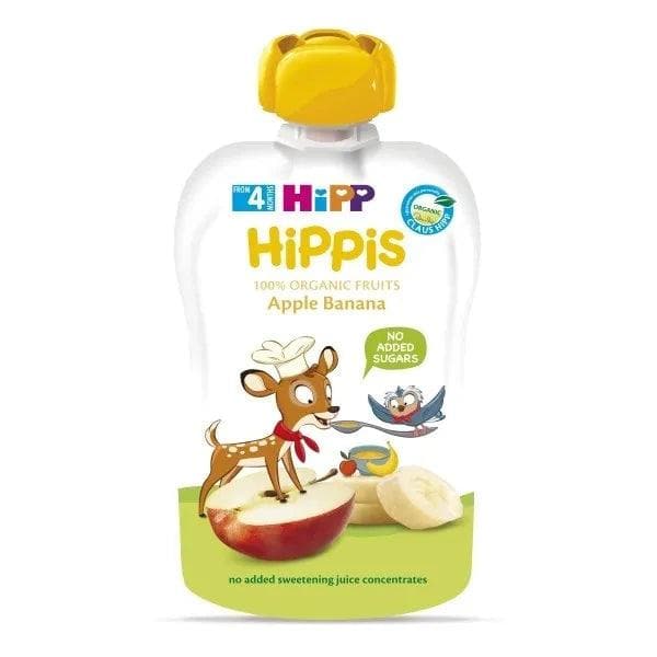 Organic HiPP Hippis Apple Banana Baby Food Puree - 100g (8573) | No Added Sugar, Gluten-Free | Healthy Snack for Babies & Toddlers | EXP:01/23/26 | Ideal for On-the-Go Feeding & Travel
