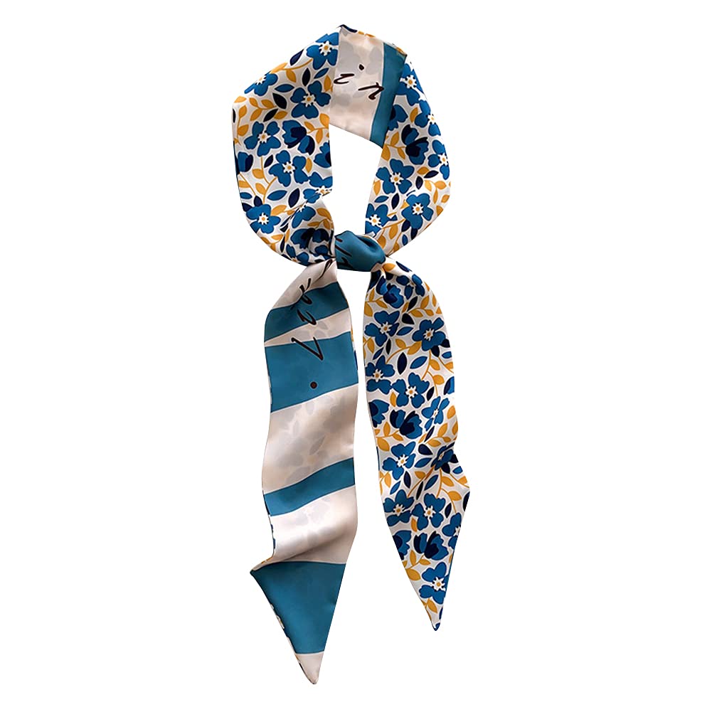 DEOIRC Silk-Like Floral Print Skinny Scarf - Fashionable Narrow Neckerchief, Hair Band & Bag Accessory for Women | Perfect for Office, Party & Travel Outfits