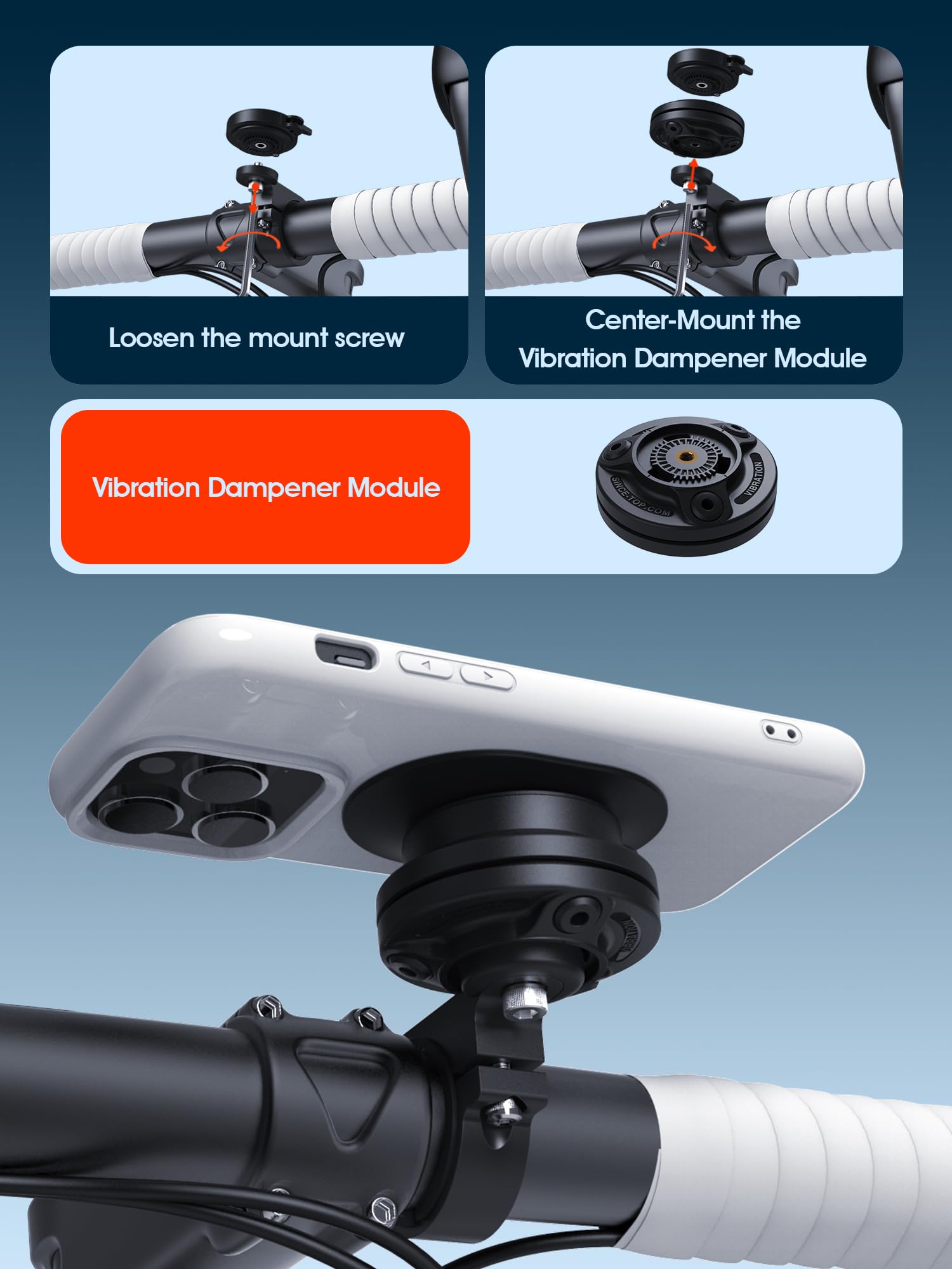 Sincetop Vibration Dampener Quad Mount - Shockproof Bike & Motorcycle Phone Holder for iPhone & Android - Perfect for Mountain Biking, Road Cycling & Motorcycle Adventures