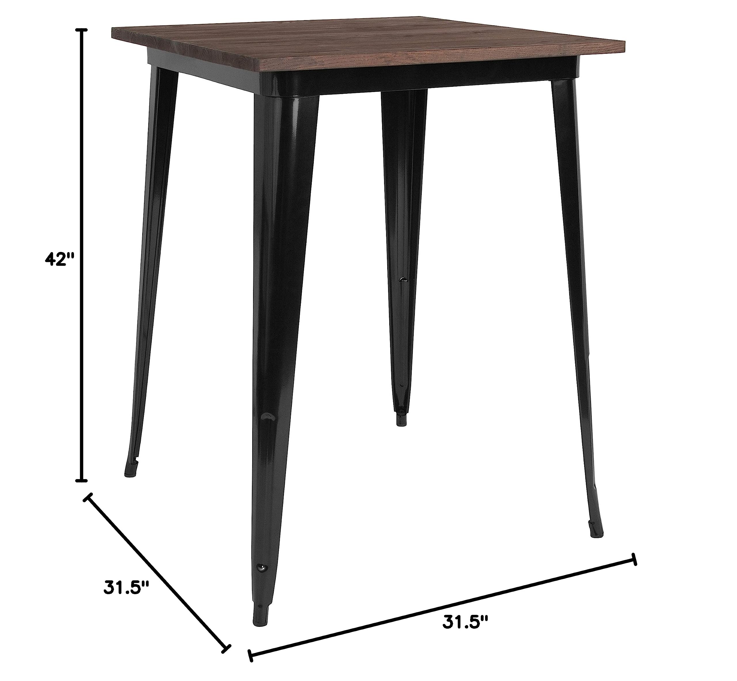 Merrick Lane Ardennes Dining Table - 31.5 Inch Square Black Steel Frame with Walnut Wood Top - Modern Kitchen & Dining Room Furniture for Small Spaces