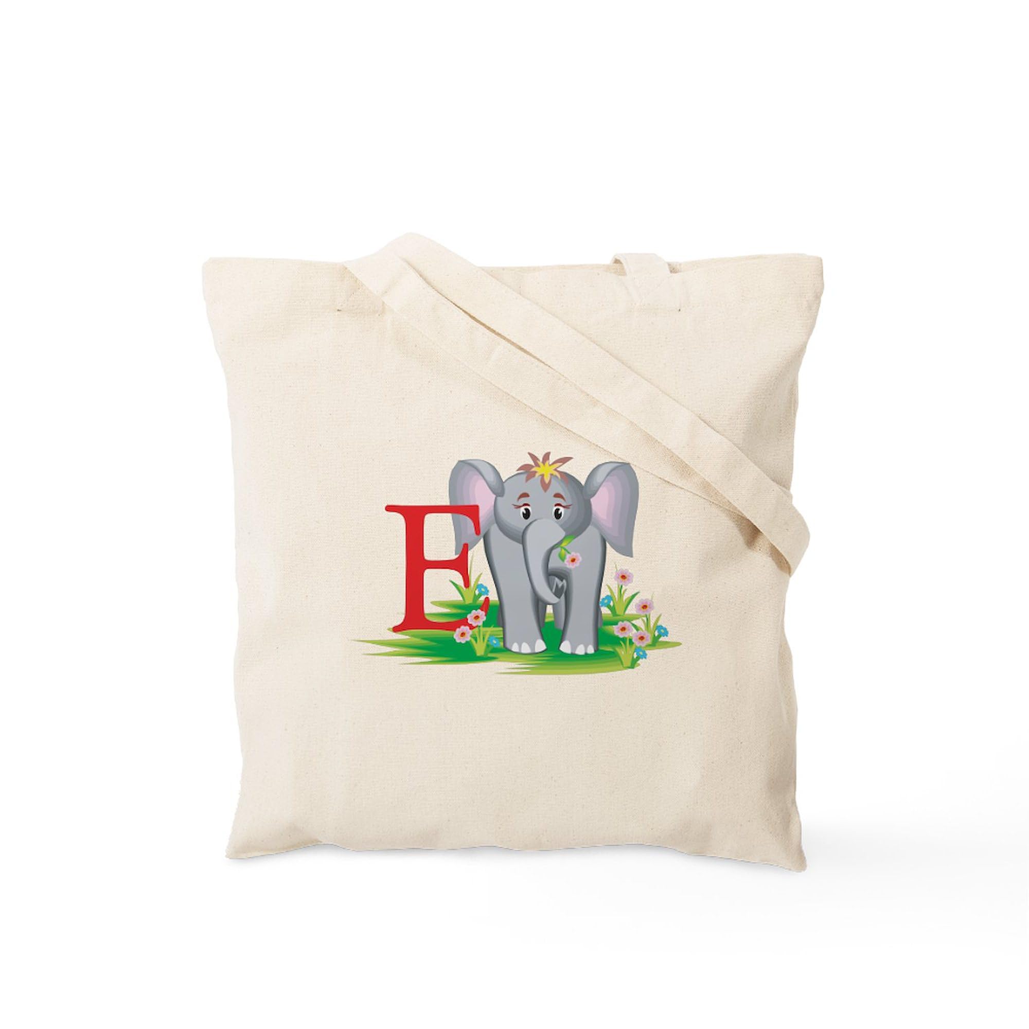 E For Elephant Canvas Tote Bag - Natural Reusable Shopping Bag for Groceries, Beach & Everyday Use | Eco-Friendly Cotton Tote by CafePress