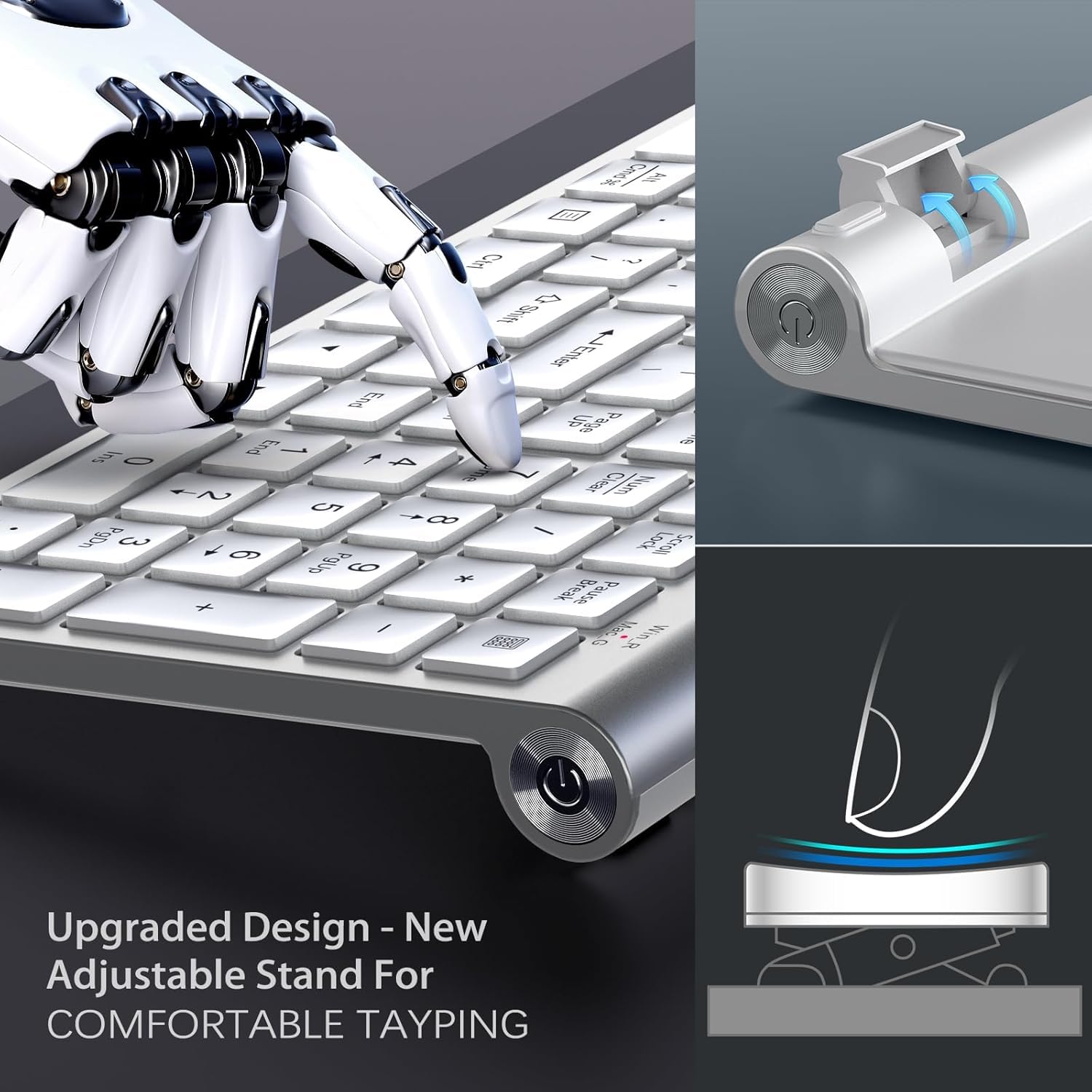 Upgraded Wireless Keyboard and Mouse Combo - Ergonomic, Dustproof, Portable with Number Keypad, Adjustable DPI for Laptop & PC (Windows/Mac) - Silver White - Perfect for Office, Home & Gaming Use