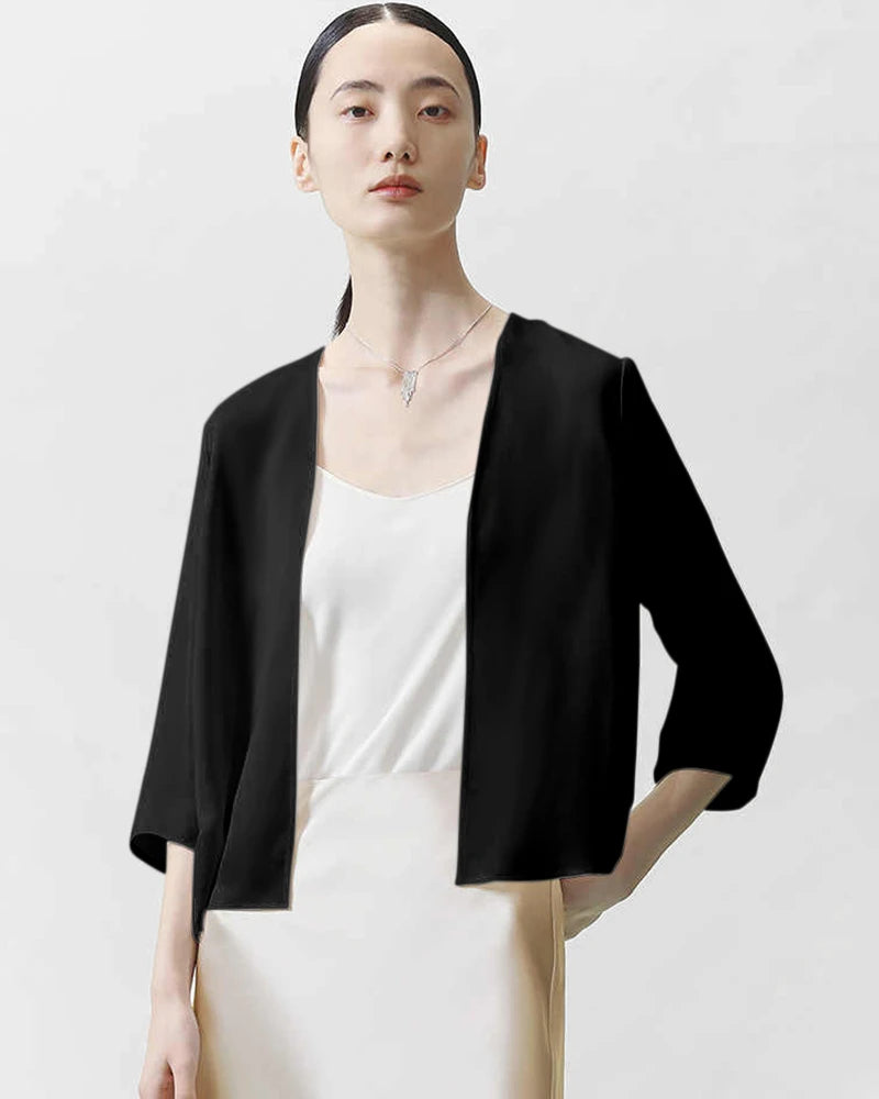 Women's Soft Silk Cardigan - Lightweight Long Sleeve Open Front Wrap Sweater for Office, Travel & Lounge Wear