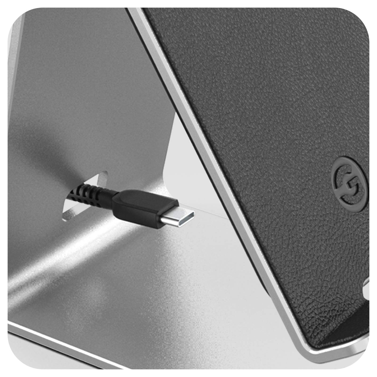 Premium Encased PowerStand Wireless Charging Stand with Adjustable Dimmable LED Backlights - Fast Qi-Certified Desktop Charger for iPhone 15/14/13, Samsung Galaxy S23/S22, Android Phones (Aluminum Silver) - Perfect for Home Office, Nightstand & Travel Charging Station