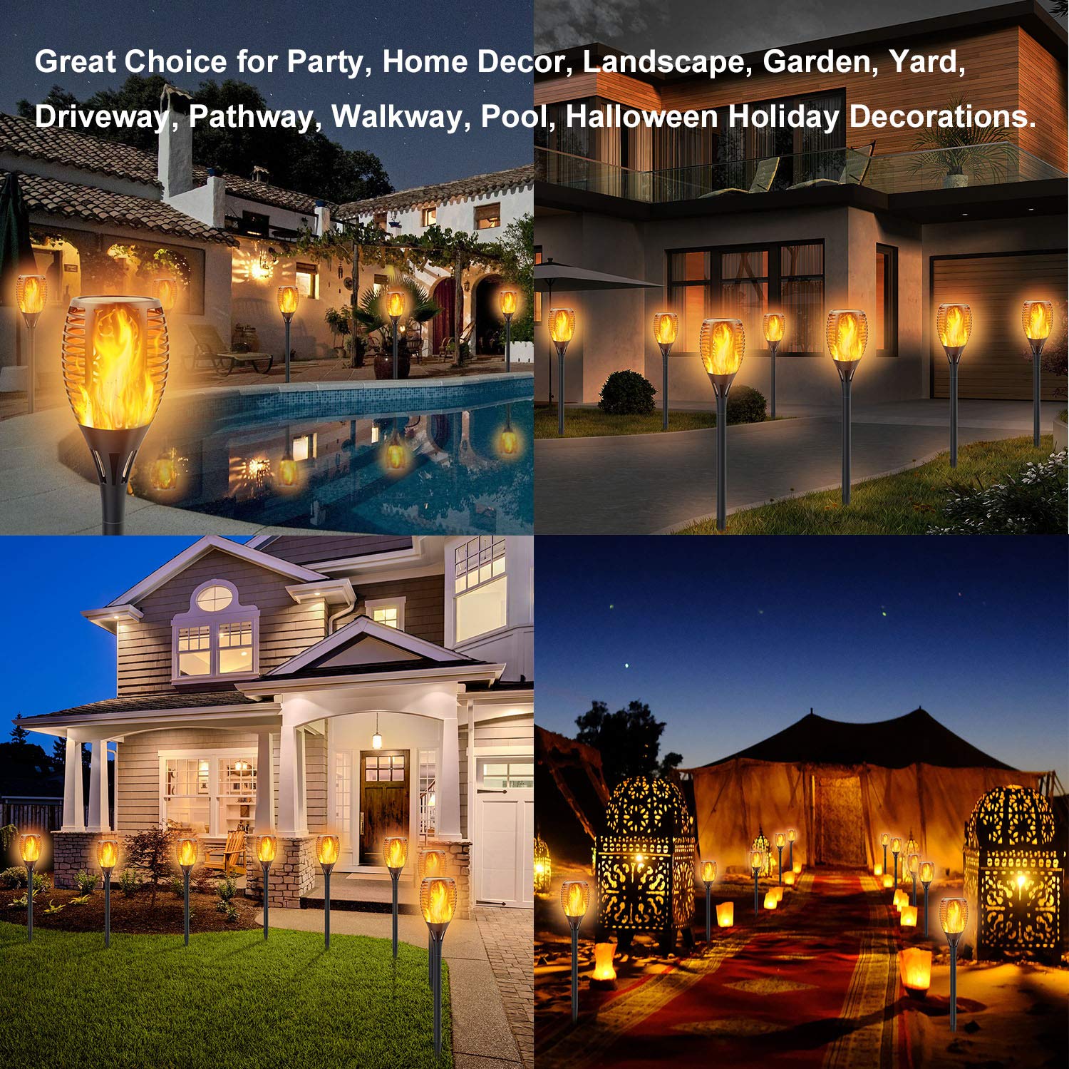 Solar Torch Lights Outdoor with Extension Rod - 8 Pack Waterproof Flickering Flame Solar Pathway Lights for Garden, Yard, Lawn, Patio - Perfect for Landscape Decoration, Evening Gatherings & Outdoor Ambiance Lighting
