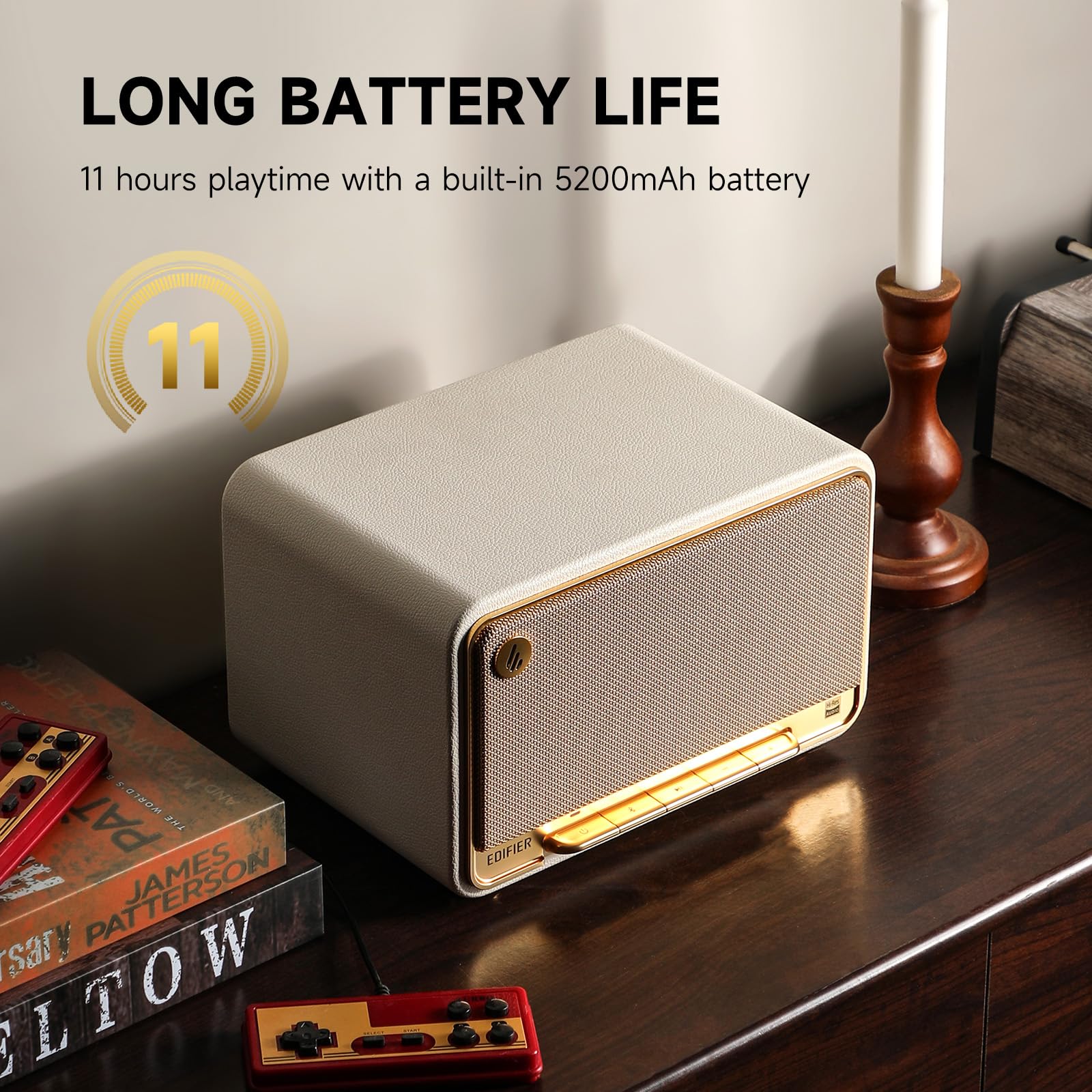 Edifier D32 Retro Bluetooth Speaker - 60W Portable Wireless Speaker with Wi-Fi, AirPlay2 & Multi-Point Connection - 11H Playtime - White - Perfect for Home, Office & Outdoor Use