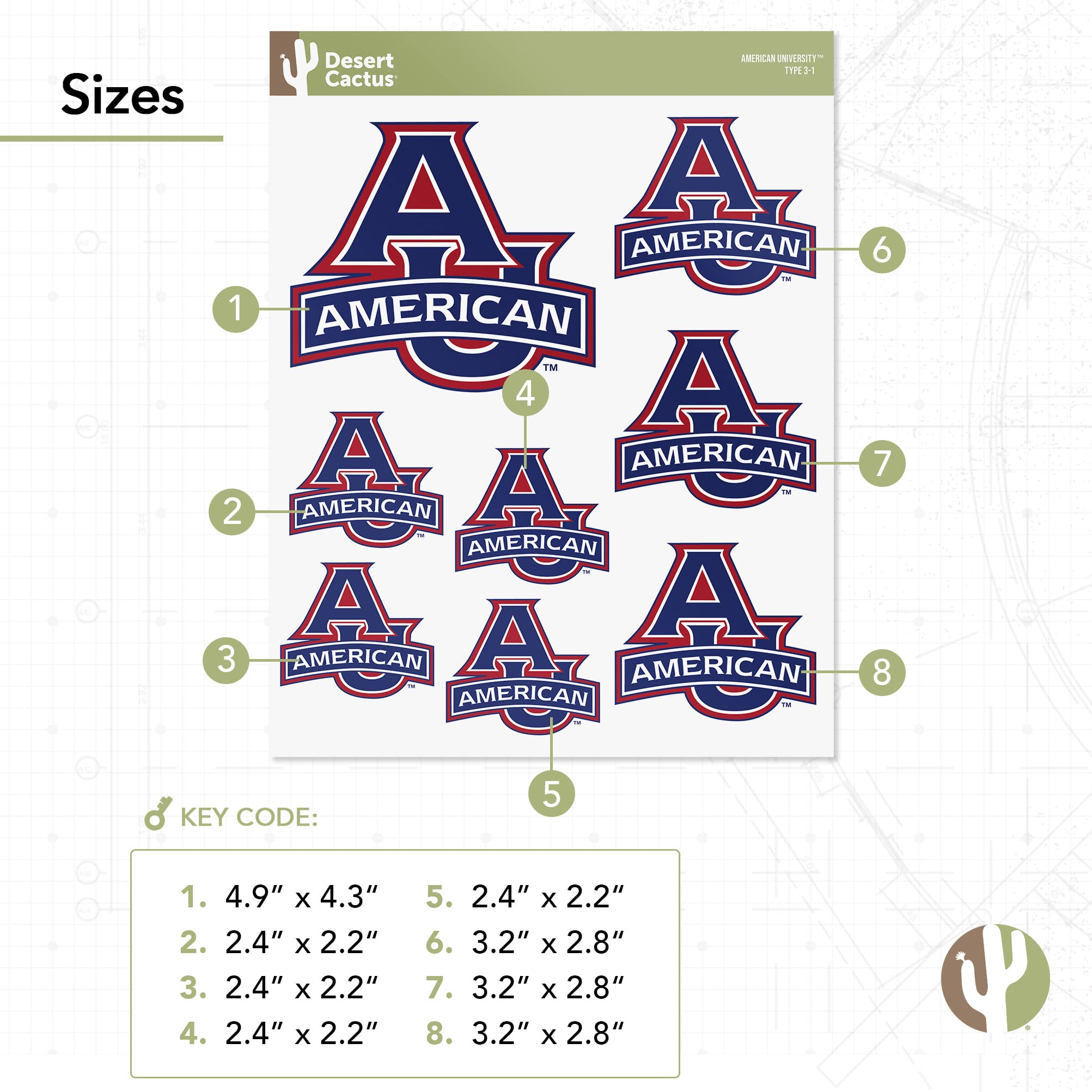 AU Eagles Vinyl Decals - Desert Cactus American University Stickers for Laptop, Water Bottle, Car & Scrapbook | Durable Waterproof Decal Sheet | Perfect for School Spirit, College Dorm Decor & Fan Gifts