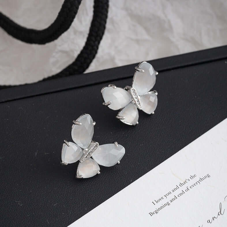 Dainty Cat Eye Stone Butterfly Stud Earrings for Women | R5094 | Elegant Jewelry Gift for Birthday, Anniversary & Special Occasions