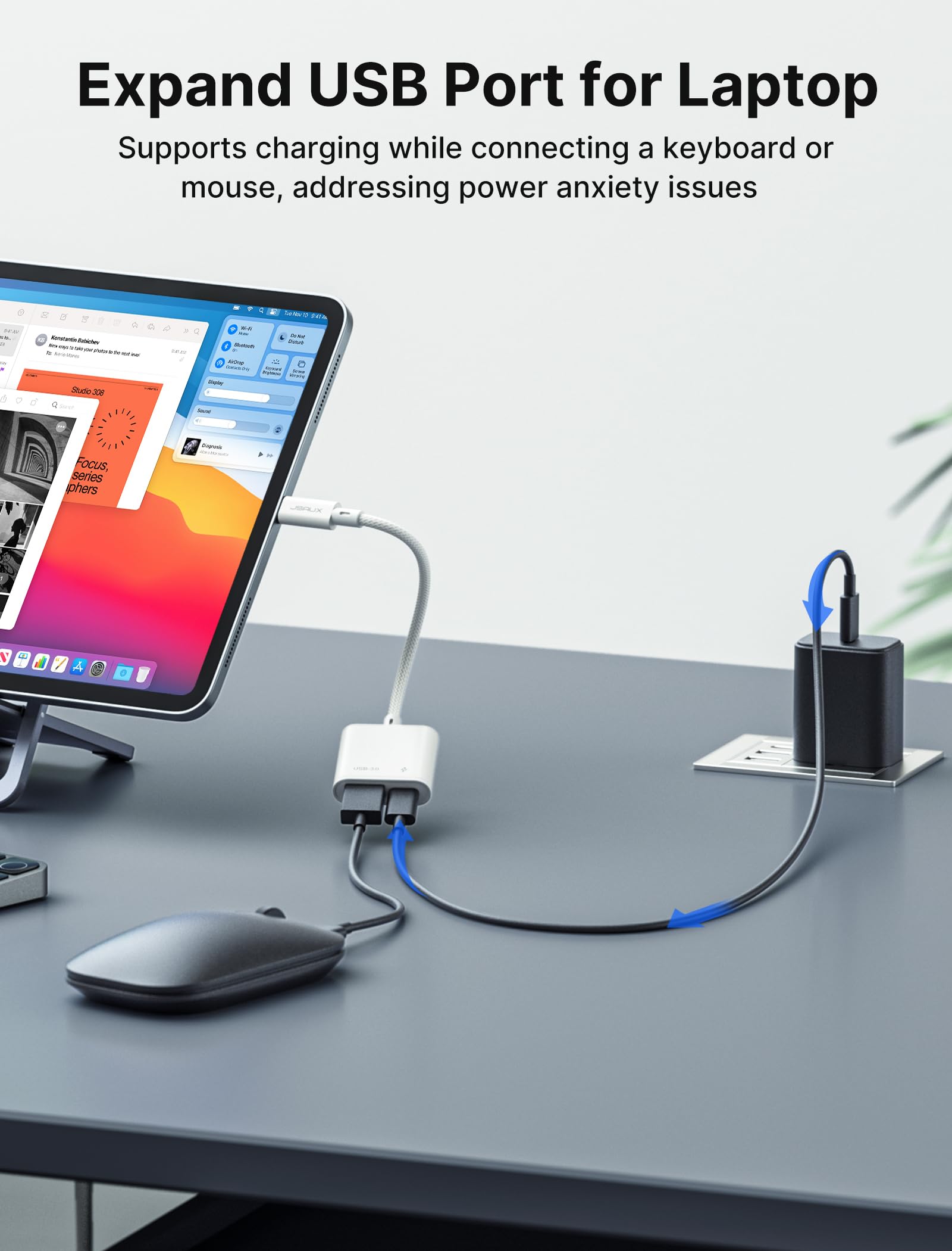 JSAUX USB C to USB OTG & Charger Adapter - 2-in-1 USB C OTG Splitter with 60W PD Fast Charging - Compatible with Chromecast Google TV, iPhone 15 Pro Max, MacBook Pro/Air, Galaxy S24/S23, Pixel 7 - Perfect for Travel, Office & Home Charging Solutions