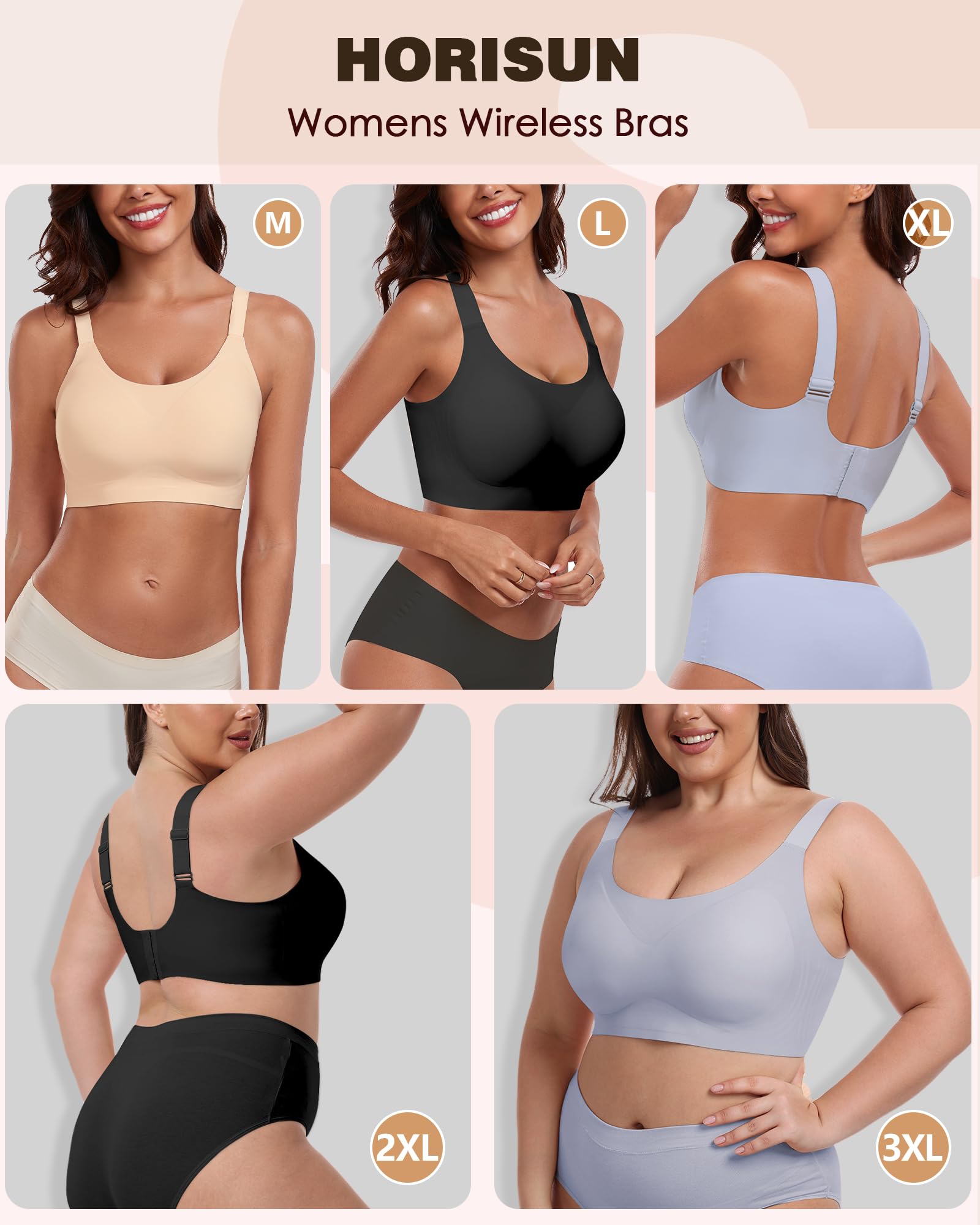 HORISUN Wireless Seamless Bras for Women - Full Coverage Supportive Comfort Bra - Regular & Plus Size - Perfect for Everyday Wear, Workouts, and Lounge