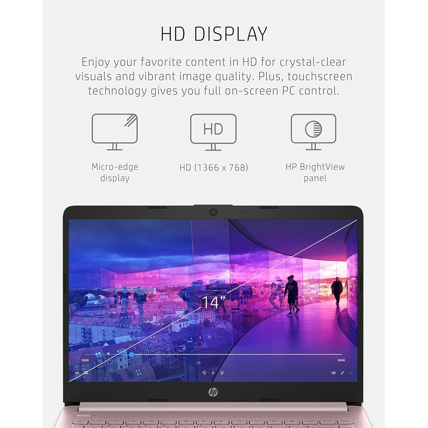 HP Premium 14-inch HD Thin & Light Laptop - Intel Quad-Core, 16GB RAM, 320GB SSD, Long Battery Life, Webcam, Bluetooth, WiFi, Windows 11 + 1 Year Microsoft 365 (Pink) - Perfect for Work, Study & Travel