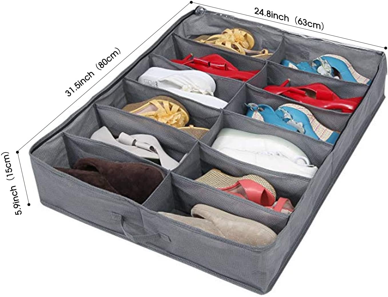 Under Bed Storage Bags - Set of 2 with Clear Lid, Zipper & Handles - Foldable Shoe Organizer Holds 24 Pairs - Perfect for Closet, Dorm Room & Small Space Organization