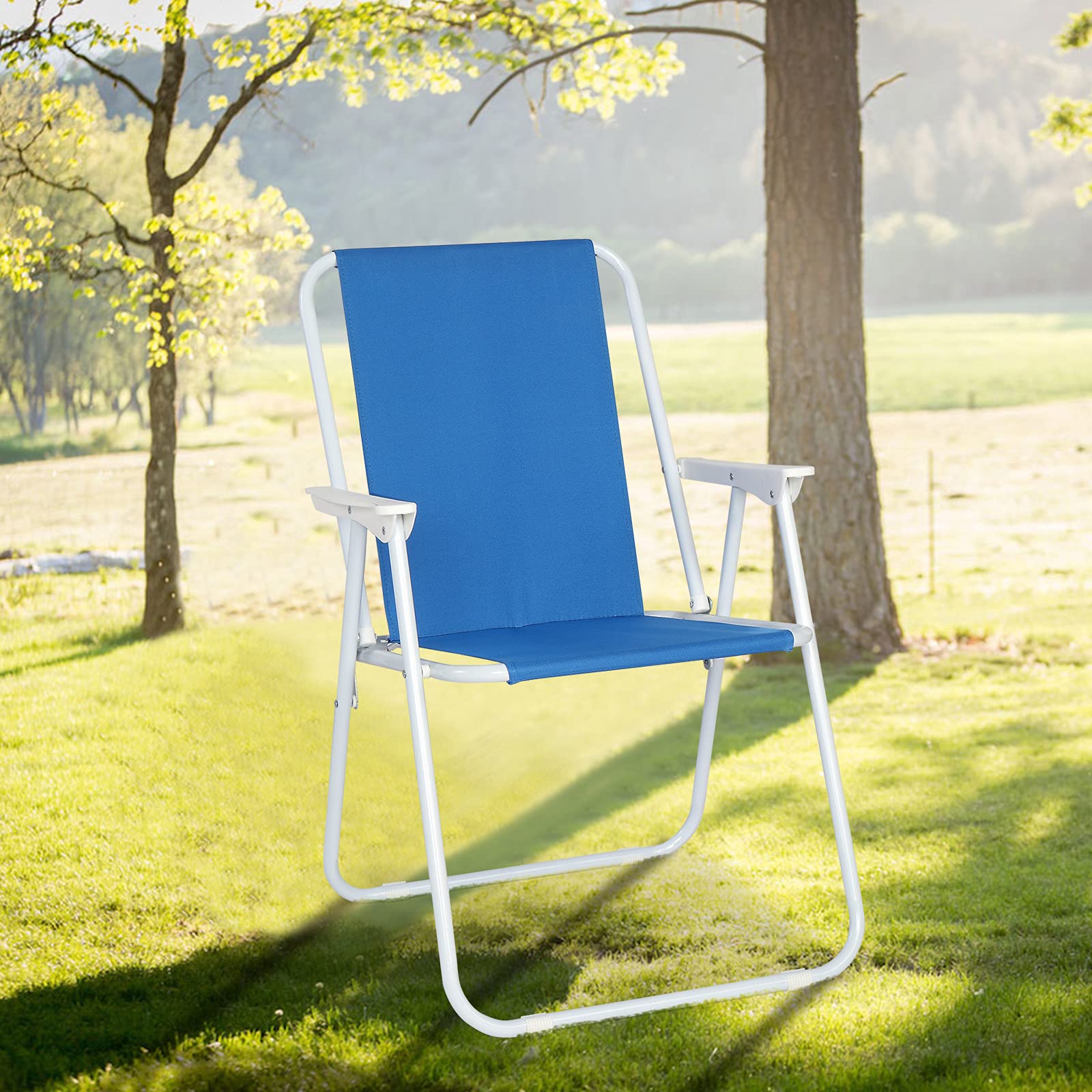 Heavy Duty Camping Chairs - Portable Folding Oversized Outdoor Chair with 220LBS Weight Capacity for Beach, Patio, Pool, Park & Indoor Use - Perfect for Camping, Fishing, Backyard BBQs & Outdoor Events (Blue)