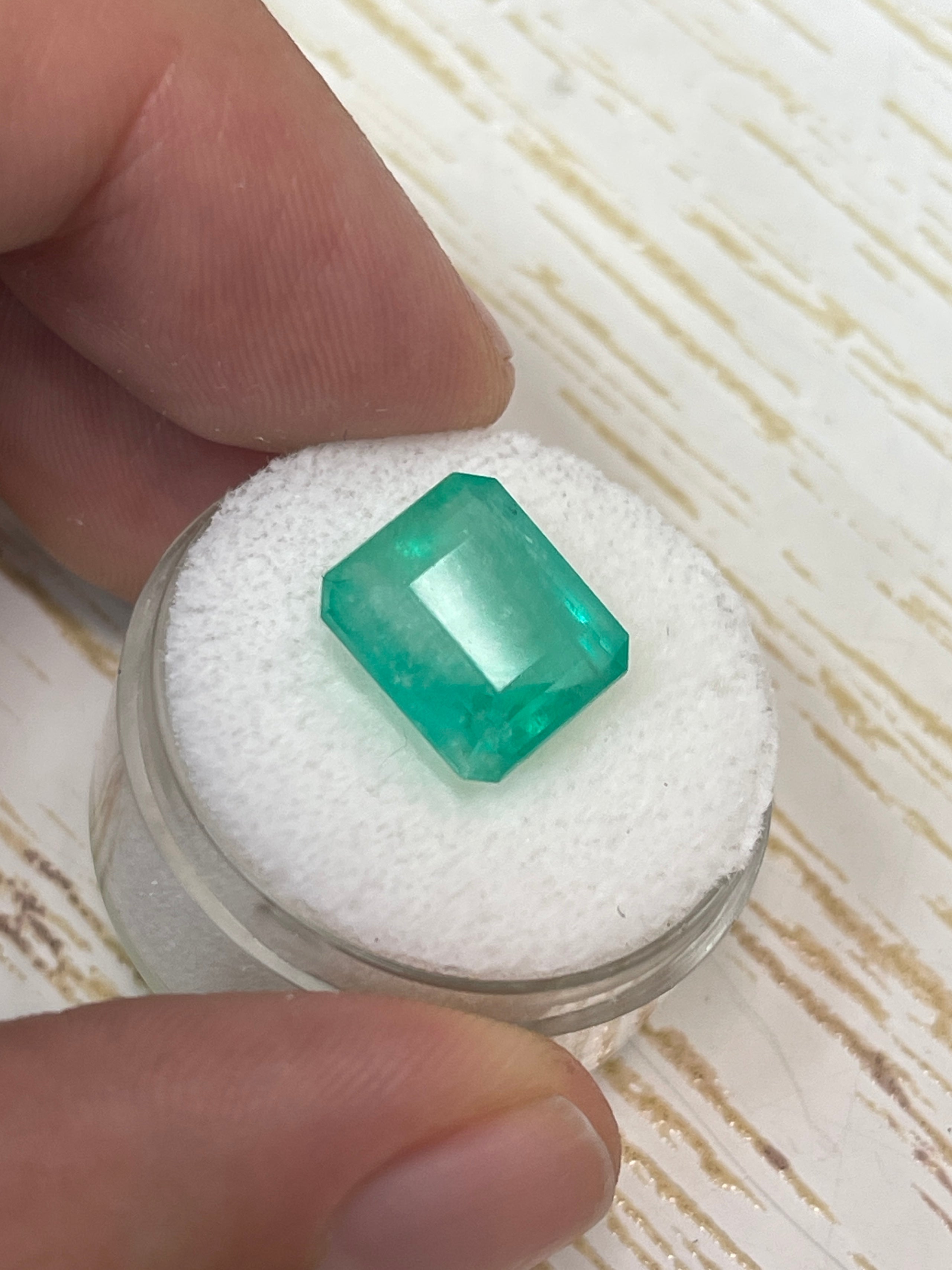 6.13 Carat 11.5x10.3mm Earthy Pastel Green Natural Loose Colombian Emerald Gemstone - Emerald Cut for Jewelry Making, Engagement Rings & Collector's Items