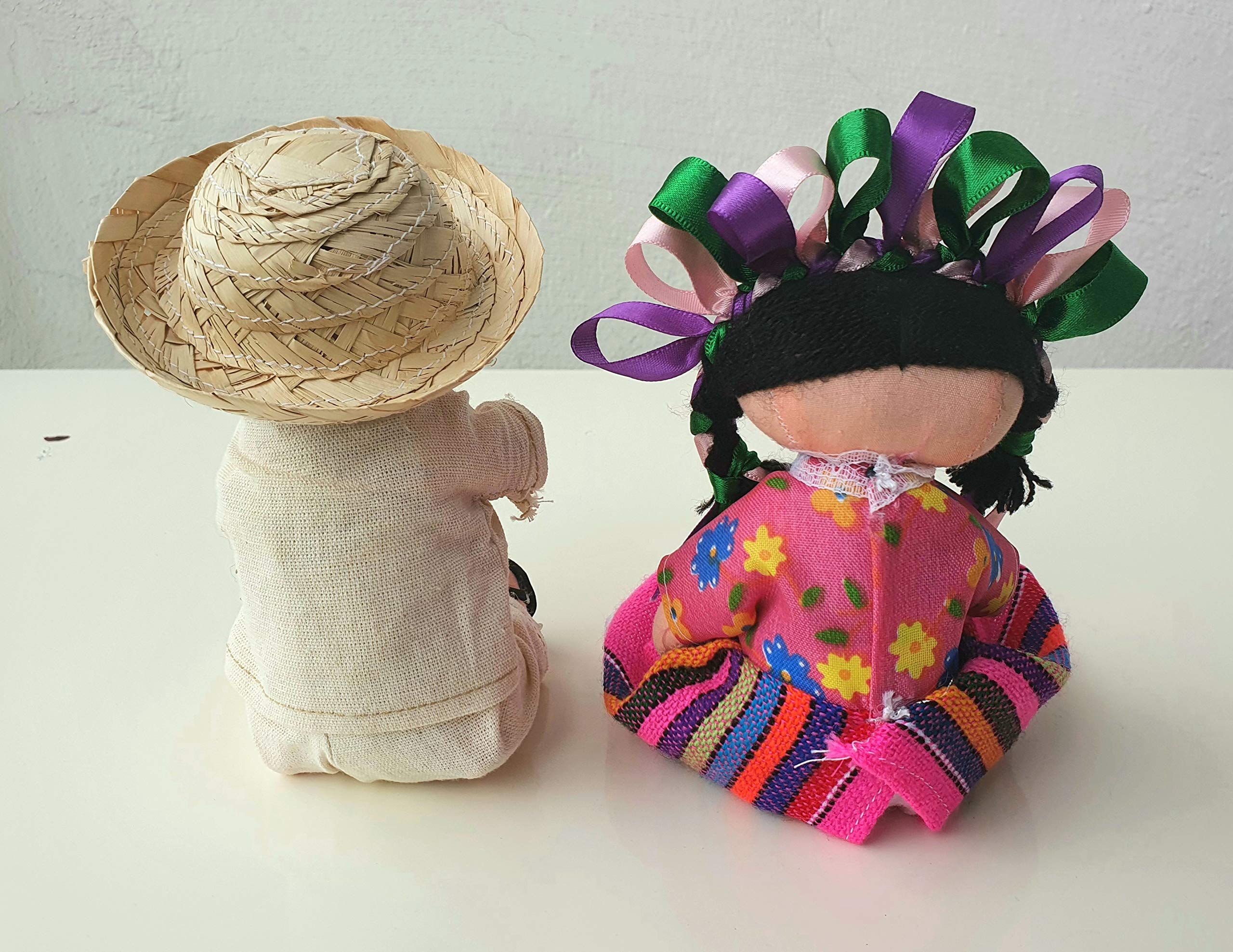 Authentic Mexican Handmade Traditional Rag Couple Dolls - 7 Inch Folk Art Decor - Pink & White - Perfect for Home Decor, Wedding Gifts & Cultural Collections