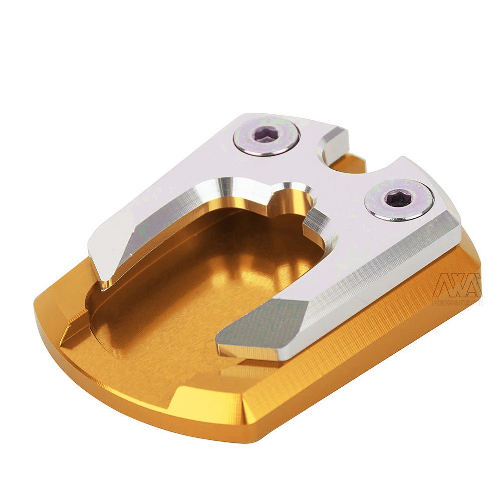 **Motorcycle Kickstand Pad for Yamaha XMAX 125/250/300 - Gold Foot Side Stand Accessory - Prevents Sinking & Protects Surfaces - Ideal for Parking on Soft Ground or Hot Pavement**