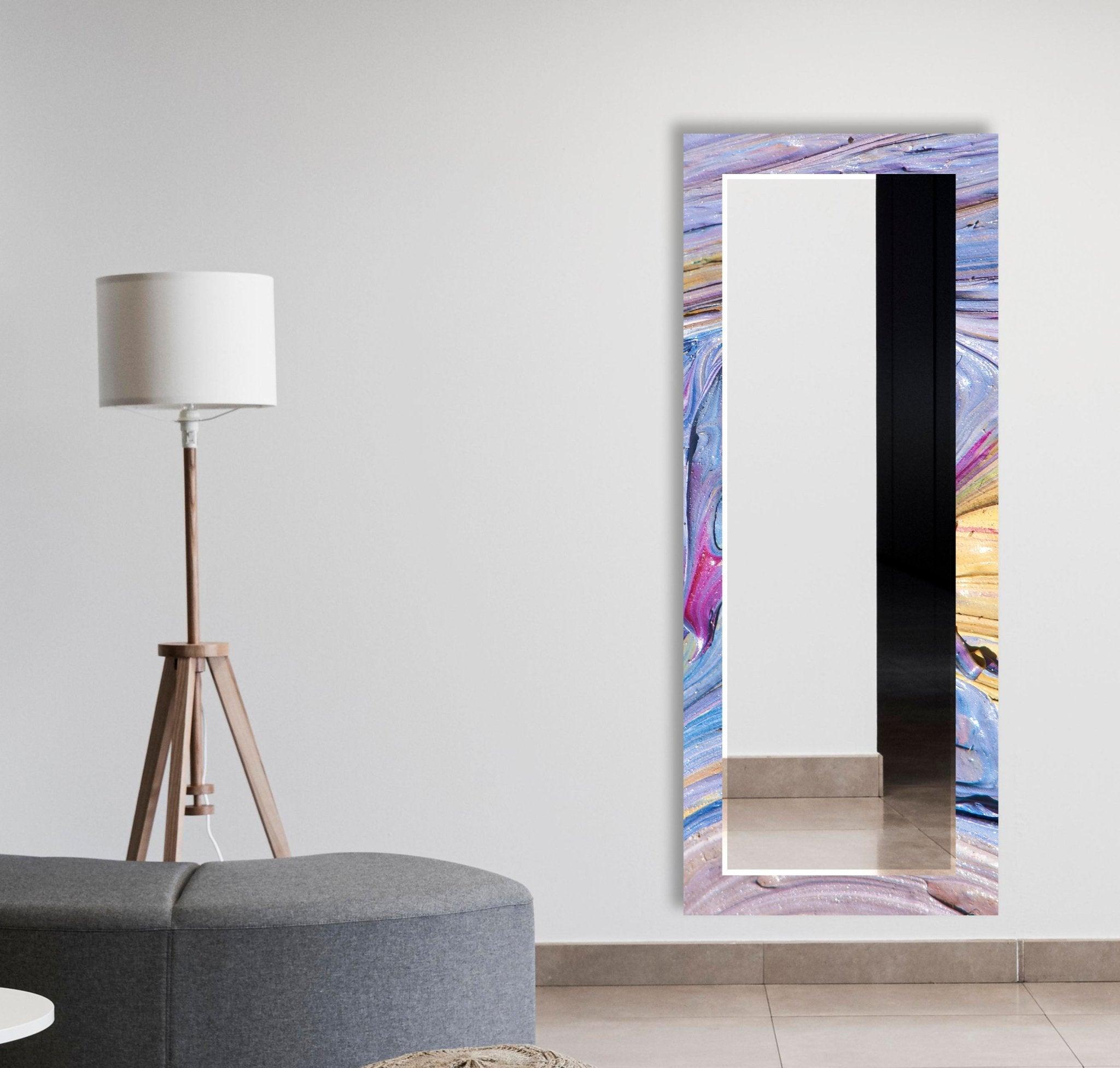 Abstract Purple Oil Painting Wall Mirror - Modern Boho Decor for Living Room, Bedroom & Entryway - Handmade Artwork for Home & Office Decor
