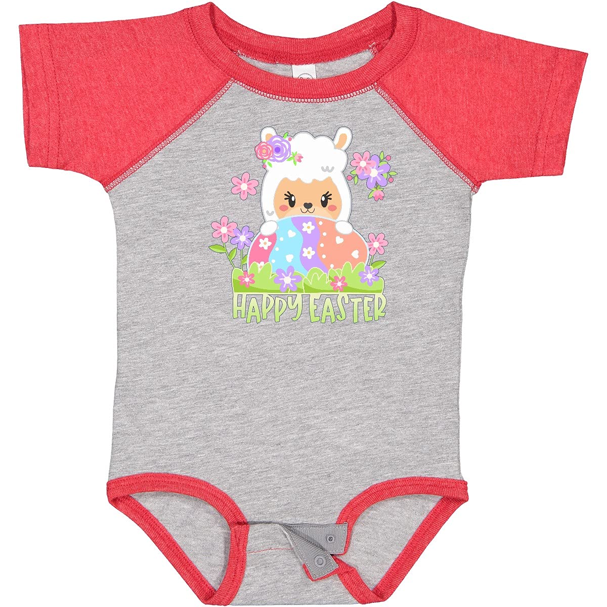 Inktastic Happy Easter Llama with Spring Flowers and Egg Baby Bodysuit - Cute Easter Outfit for Infants, Toddler Easter Photo Shoot, Spring Baby Shower Gift