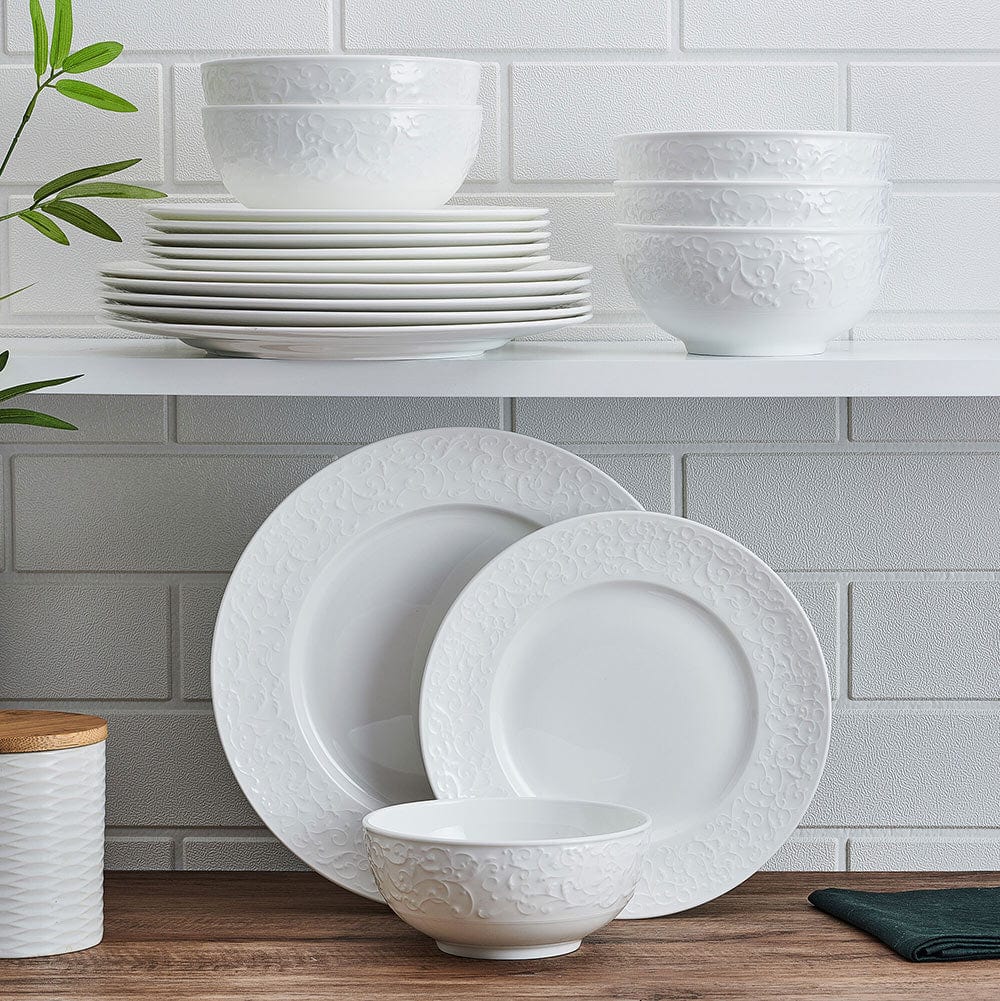 Elegant Parchment White 18-Piece Dinnerware Set - Service for 6 - Perfect for Family Dinners, Holiday Entertaining & Formal Dining Occasions