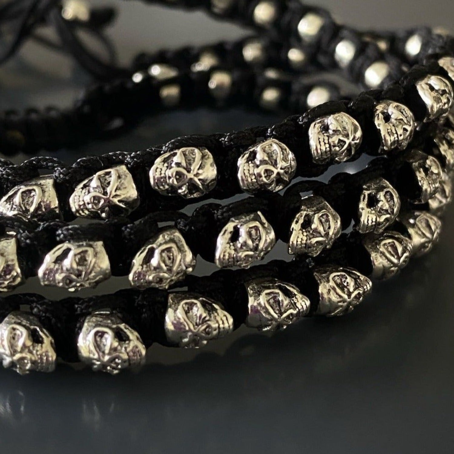 Stylish Black and Silver Skull Bracelet for Men - Gothic Punk Jewelry Accessory - Perfect for Halloween, Parties, and Everyday Wear