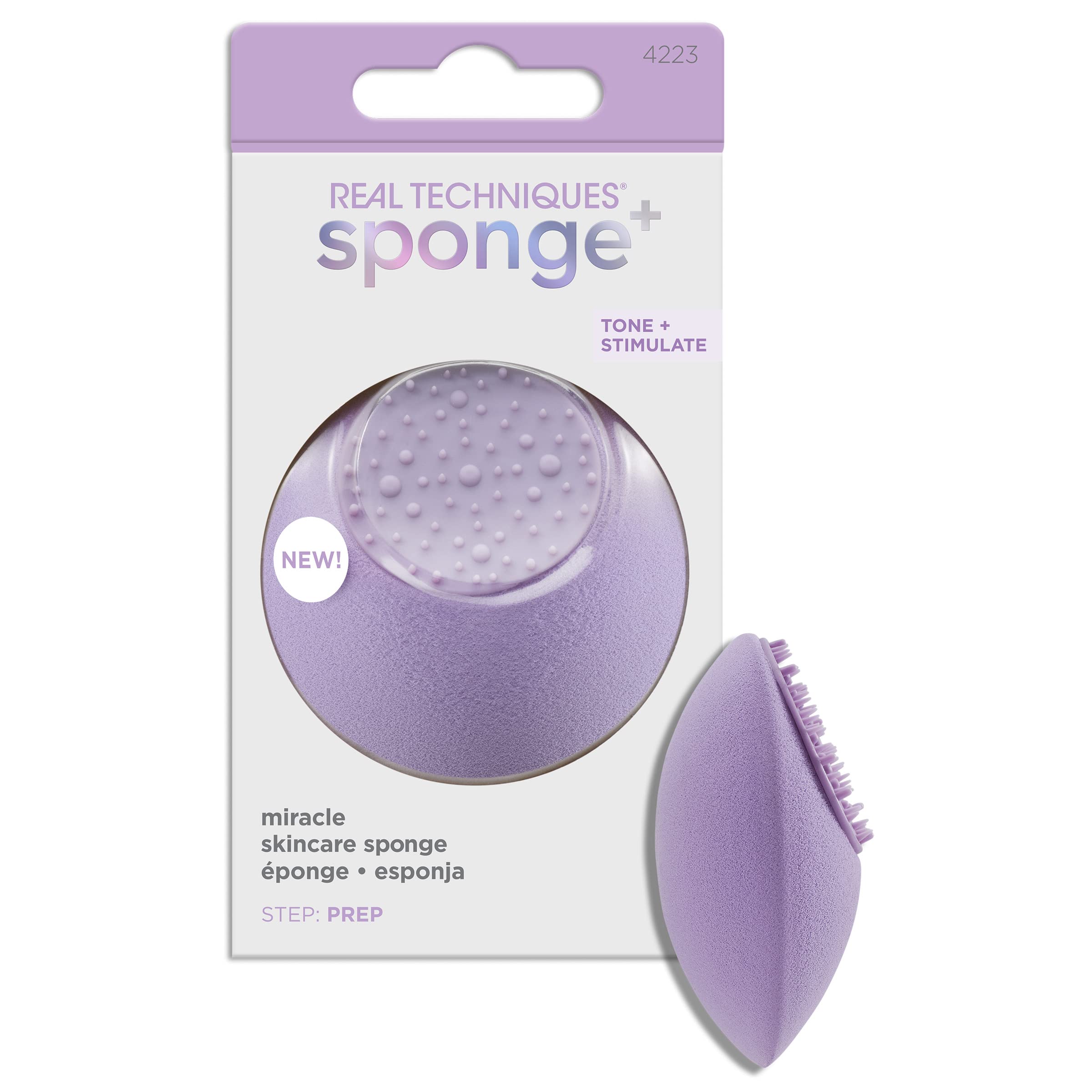 Real Techniques Miracle Skincare Sponge - Vegan Collagen Infused Beauty Blender for Face Makeup & Skincare, Reusable Makeup Sponge for Liquid Foundation, Serums & Moisturizers - Cruelty Free & Vegan (Purple, 1 Count) | Perfect for Daily Makeup Application & Flawless Blending