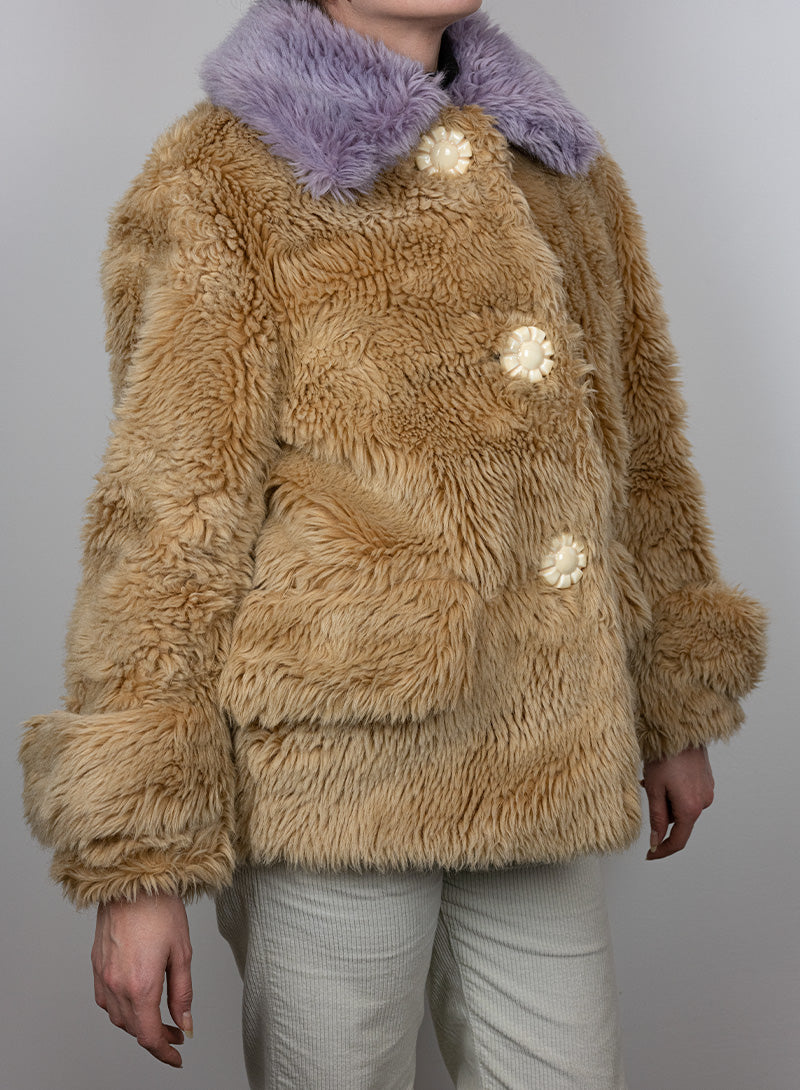 Miu Miu Beige & Lilac Teddy Coat Size 38 | Women's Luxury Winter Jacket for Fashion Outfits & Cold Weather