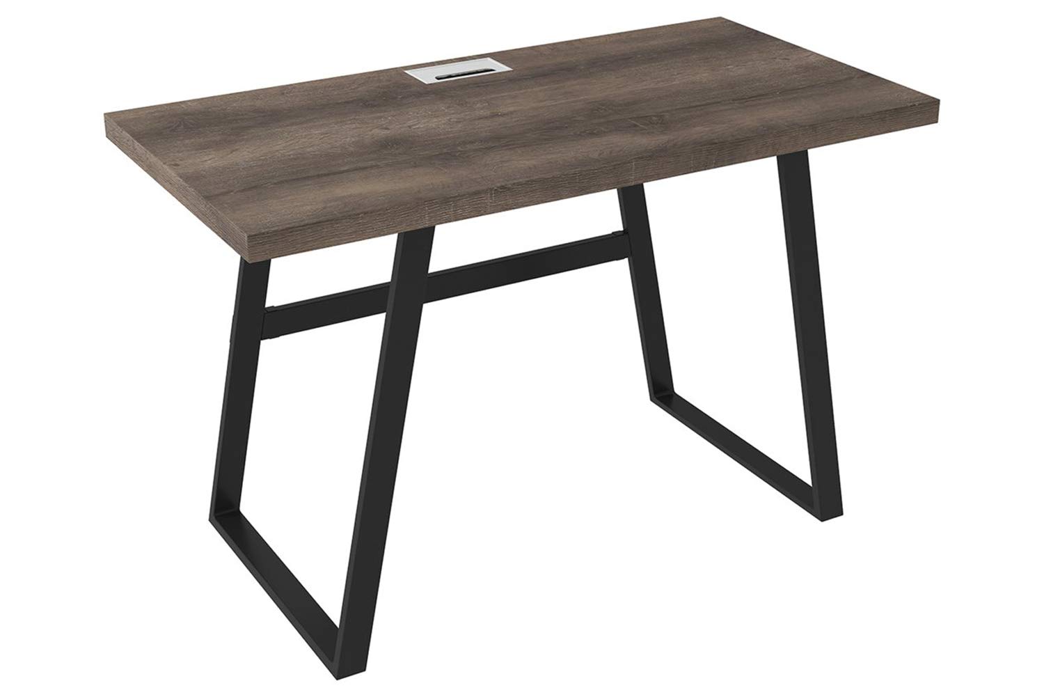 Benjara Wooden Writing Desk with Metal Base - Rectangular Brown & Black Home Office Desk for Study, Work, and Remote Learning