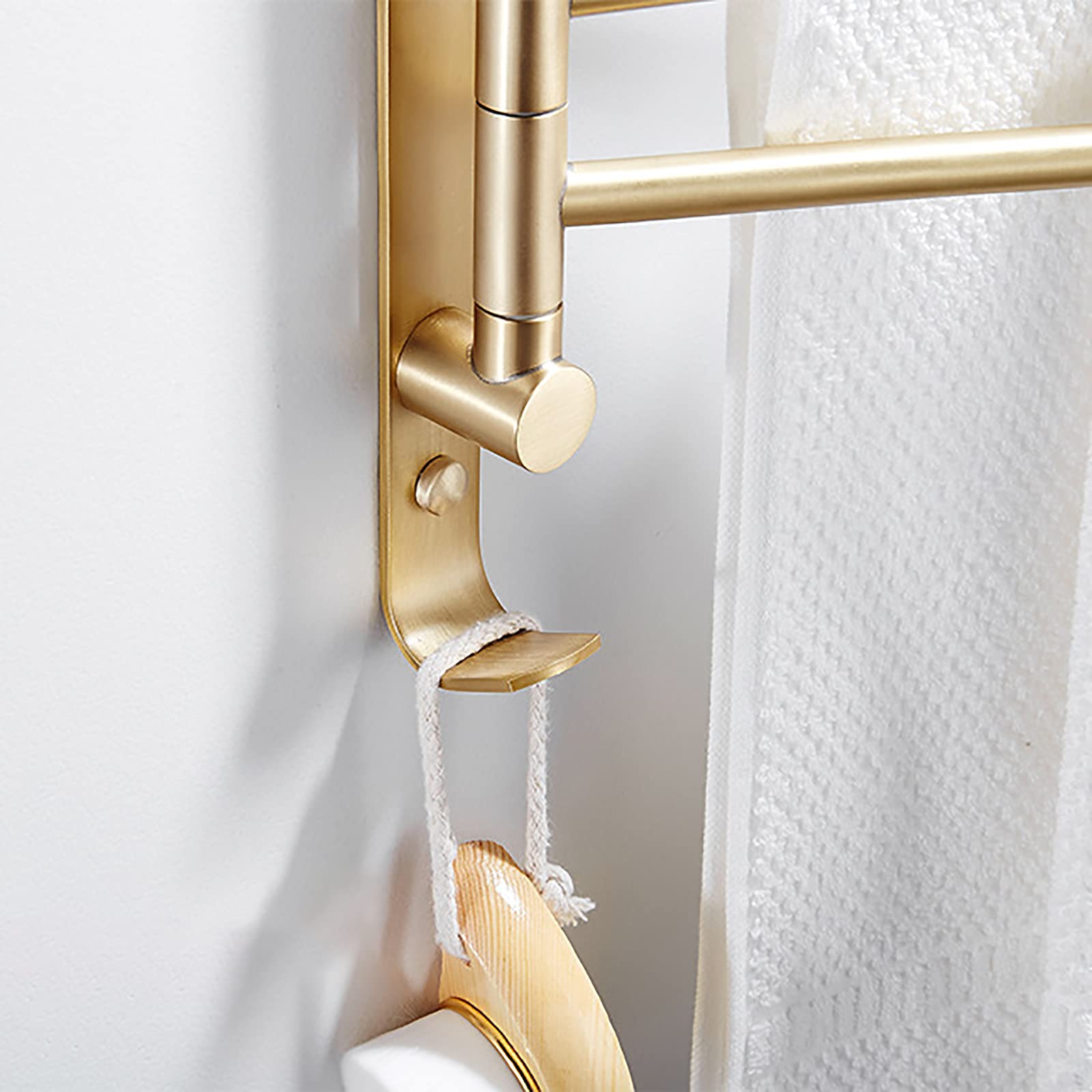 Premium Heated Towel Rack - 4-Arm Brushed Gold Wall Mounted Towel Warmer with Swivel Hook & Ring - Electric Bathroom Towel Holder for Spa, Luxury Hotels & Cozy Home Use