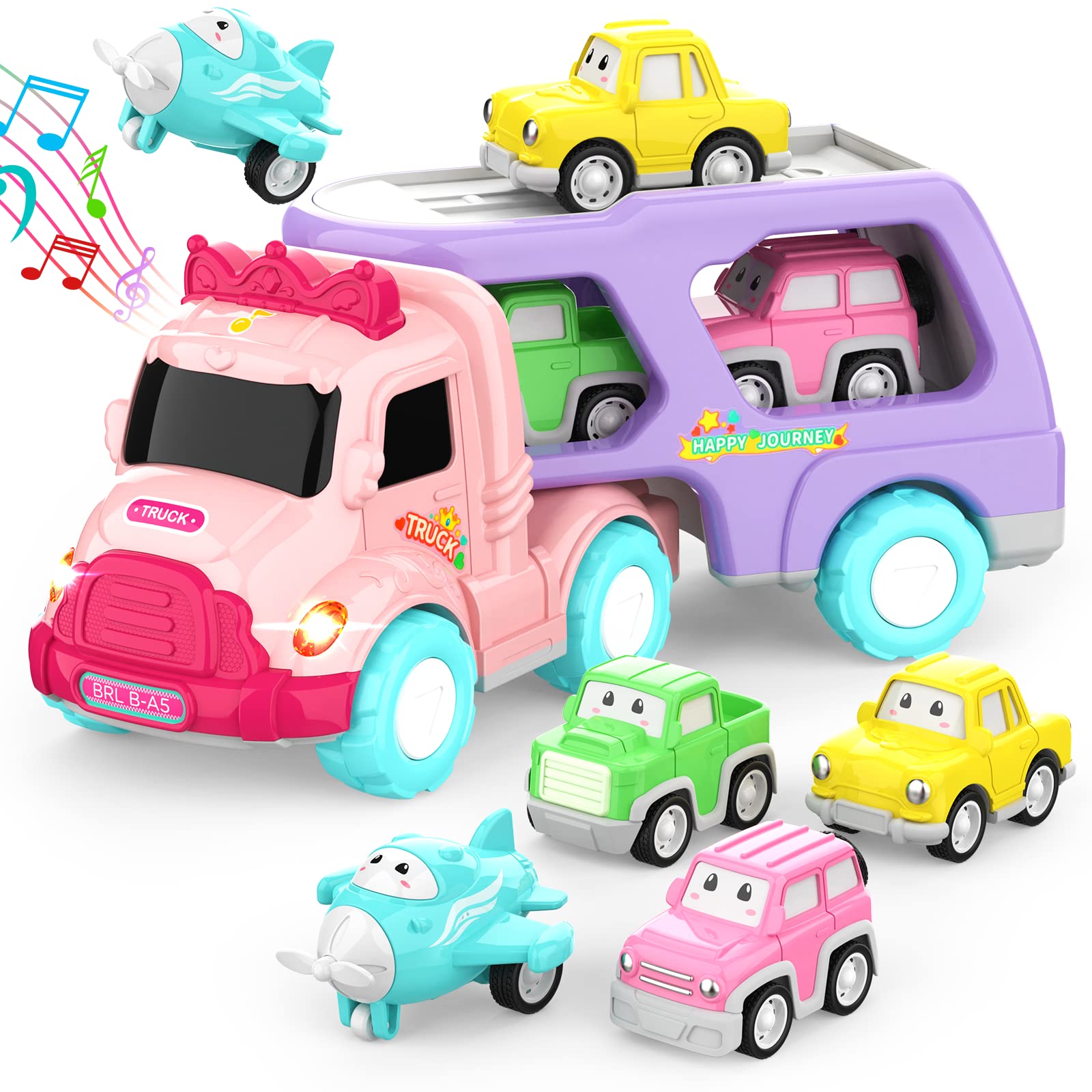 1-3 Year Old Girl's 5-in-1 Friction Truck Toy with Lights & Sounds - Birthday Gift for Toddlers - Indoor & Outdoor Play