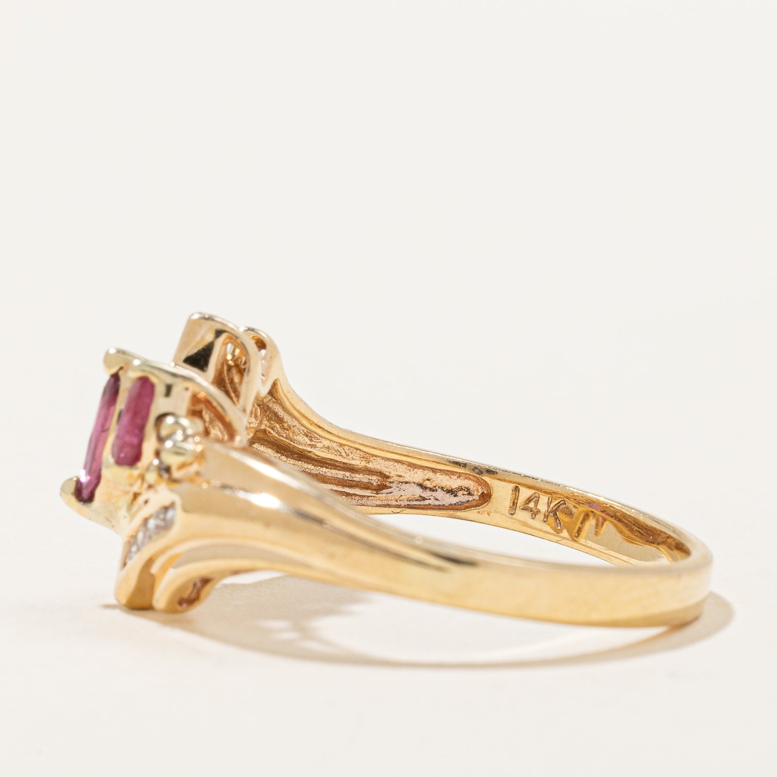 Exquisite Marquise Cut Ruby & Diamond Bypass Ring - 0.36ctw Ruby & 0.08ctw Diamonds - Size 7.5 - Elegant Engagement, Anniversary or Gift Jewelry for Women