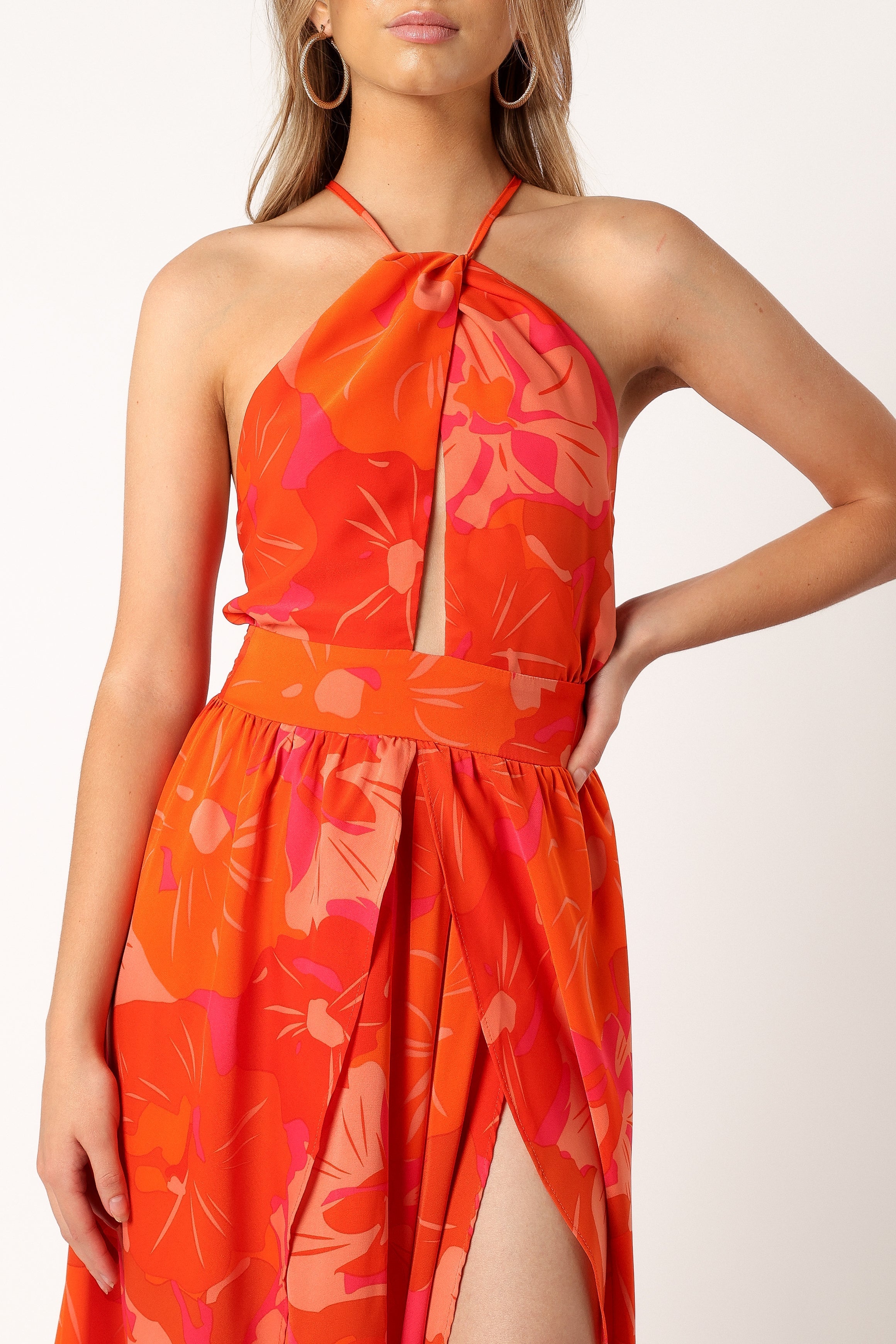 Cristee Women's Halter Neck Maxi Dress - Flowy Summer Beach Dress in Orange | Perfect for Vacations, Parties & Casual Outings