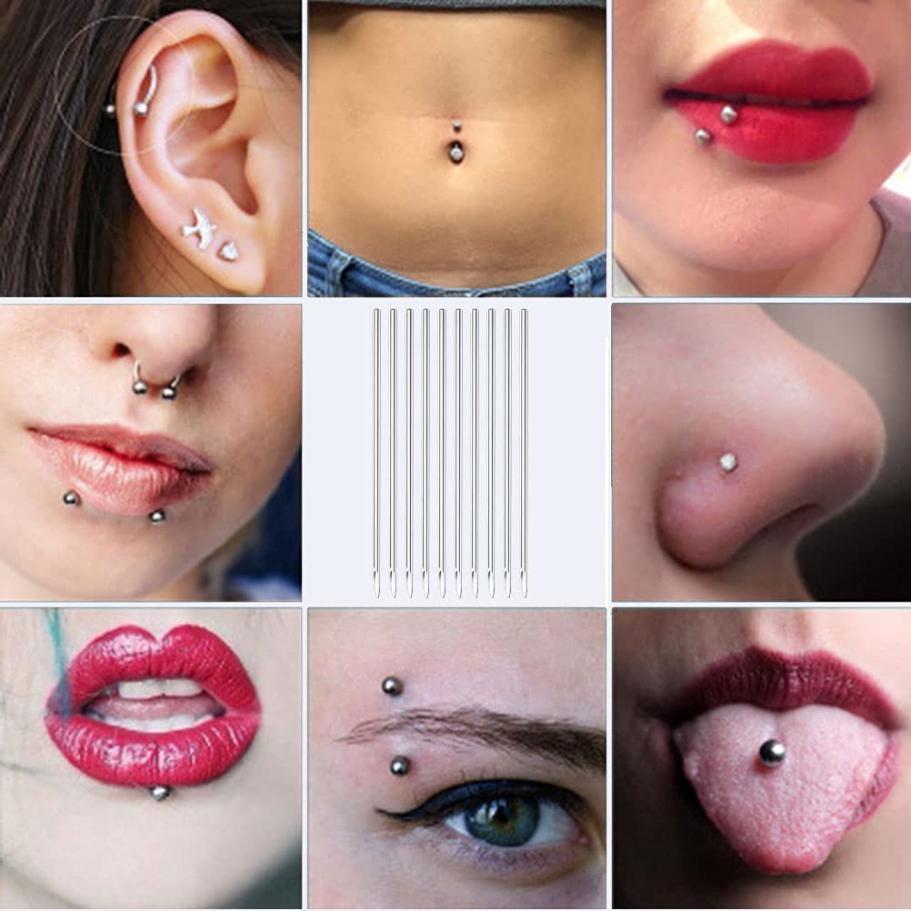 16G Sterilized Disposable Body Piercing Needles - 100 Pack Professional Tattoo & Piercing Supplies for Ear, Nose, Eyebrow - Safe Hypoallergenic Piercing Kit for Home & Studio Use