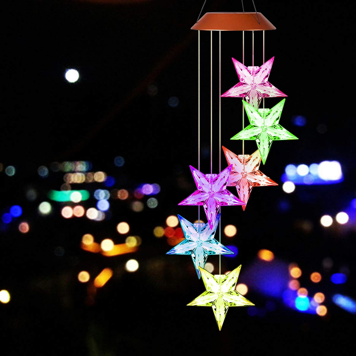 Solar Powered LED Star Wind Chimes - Waterproof Outdoor String Lights for Patio, Balcony, Garden & Yard Decor | Perfect for Parties, Bedrooms & Windows (Nighttime Ambiance & Holiday Decorations)