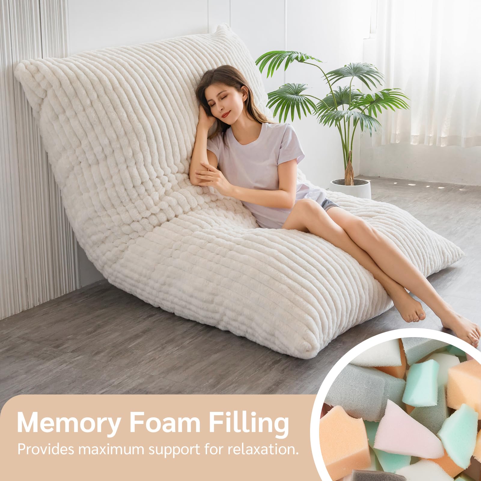 BYBYME 3-in-1 Convertible Bean Bag Chair & Sofa Bed for Adults - High-Density Foam Filling, Soft Faux Fur Cover - Giant Lounger for Living Room, Bedroom & Game Room - Perfect for Relaxing, Gaming & Movie Nights