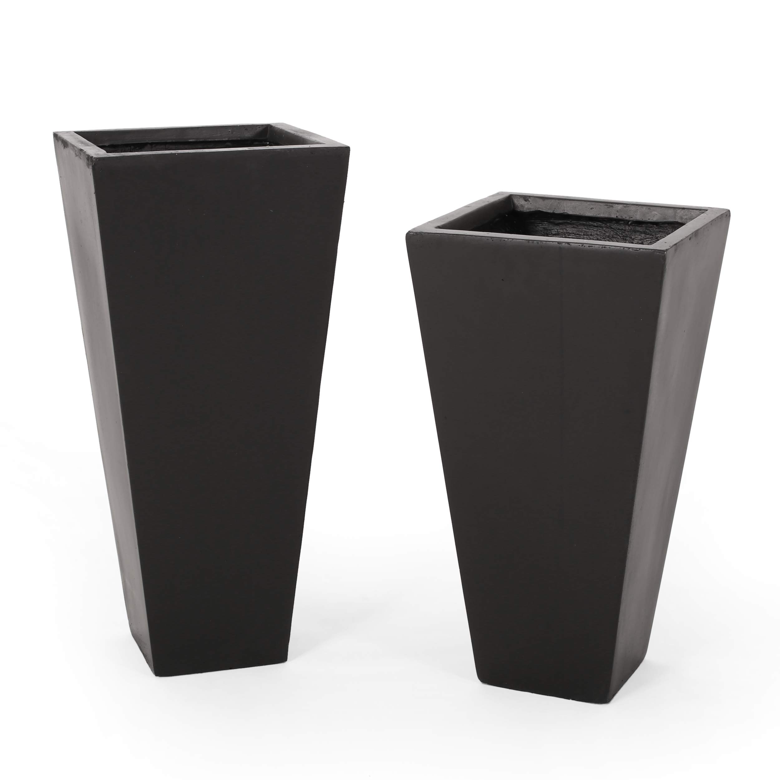 Christopher Knight Home Terence Black Outdoor Modern Cast Stone Planter Set - Medium & Small Sizes for Patio, Garden, and Balcony Decor