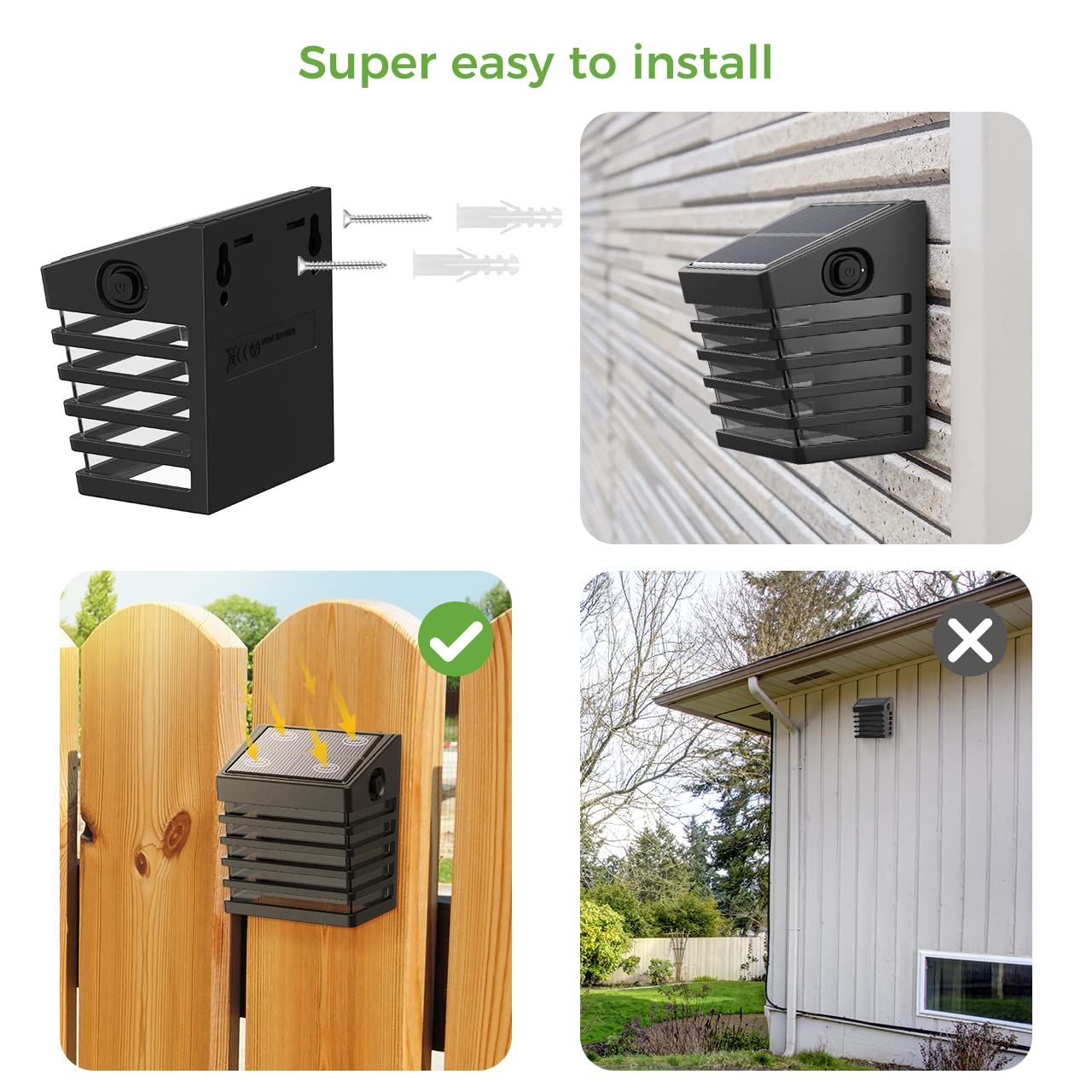 283AW Solar Powered Outdoor Fence Lights - 4 Pack White LED Garden Path Lighting for Yard, Patio, Deck & Walkway