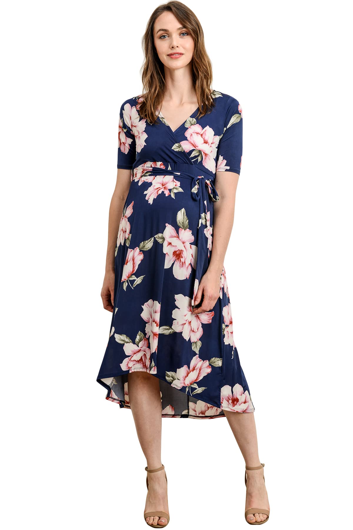 Stylish Women's Maternity Wrap Dress - Adjustable Waist Belt & Flattering Midi Length | Perfect for Pregnancy, Nursing & Special Occasions