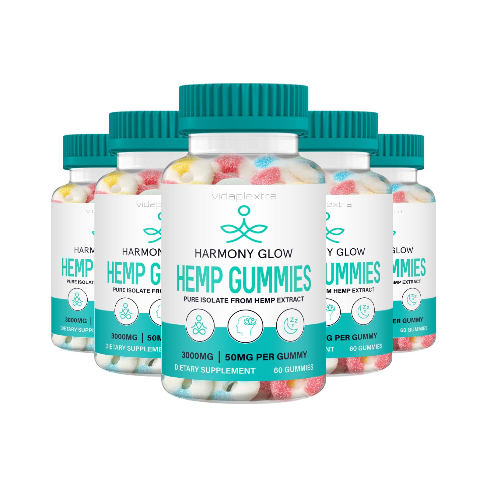 Harmony Glow Hemp Gummies - 300mg CBD Gummy Bears (5 Pack, 60 Gummies per Bottle) for Stress Relief, Sleep Support & Daily Wellness