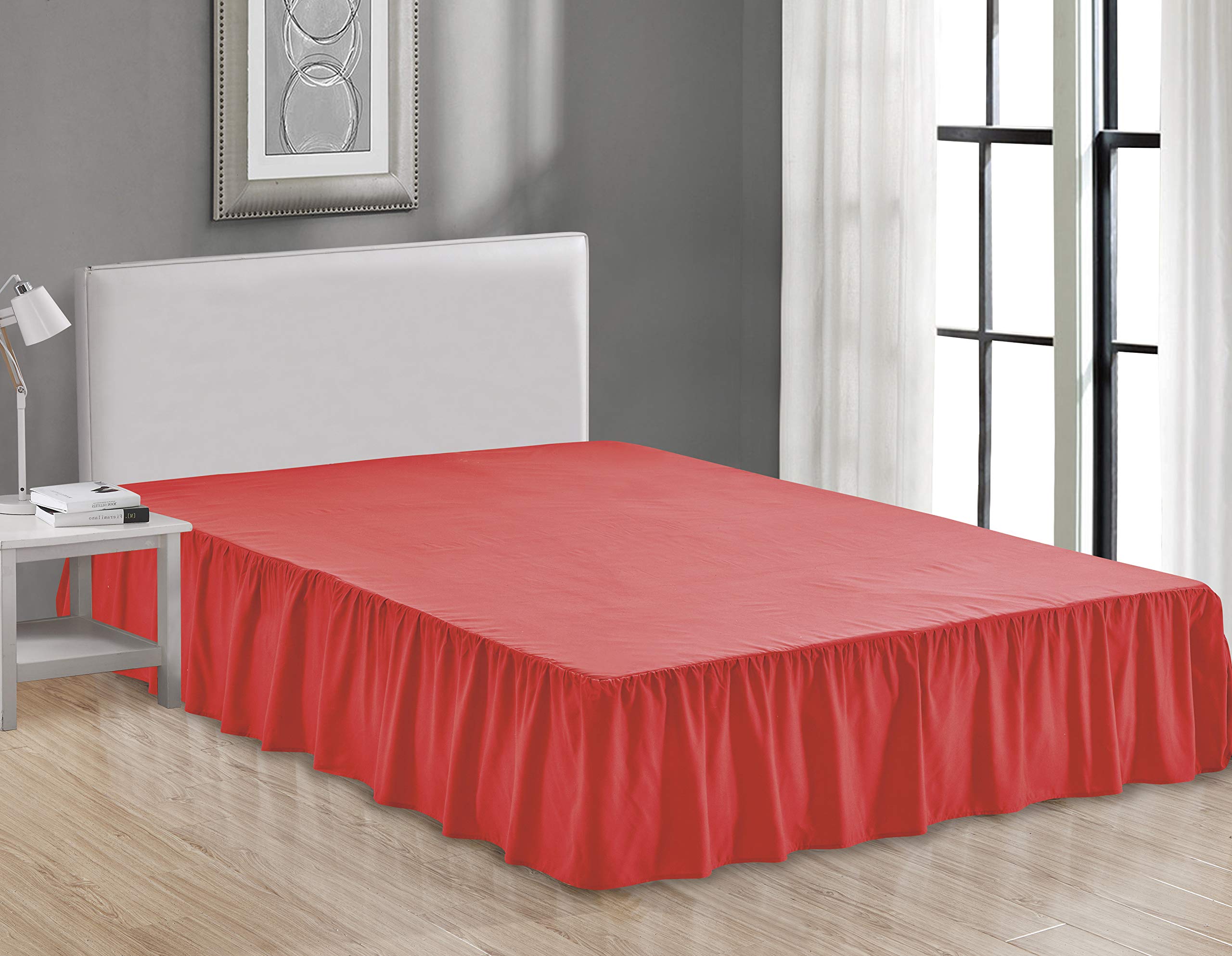 Luxury Microfiber Wrap Around Bed Skirt - 14 Inch Drop Hotel Quality Ruffled Bedding for Twin Size (Red) | Perfect for Guest Rooms, Master Bedrooms & Airbnb Listings